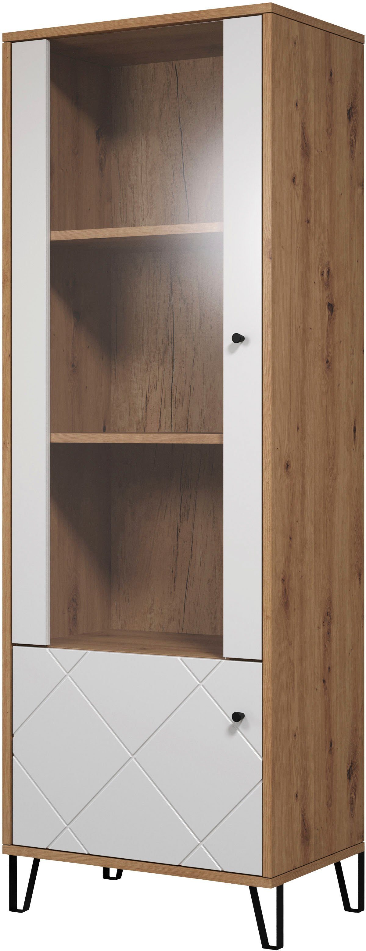 Places of Style Staande vitrinekast Tarragona met frezingen in ruitlook, h/b 172/63 cm