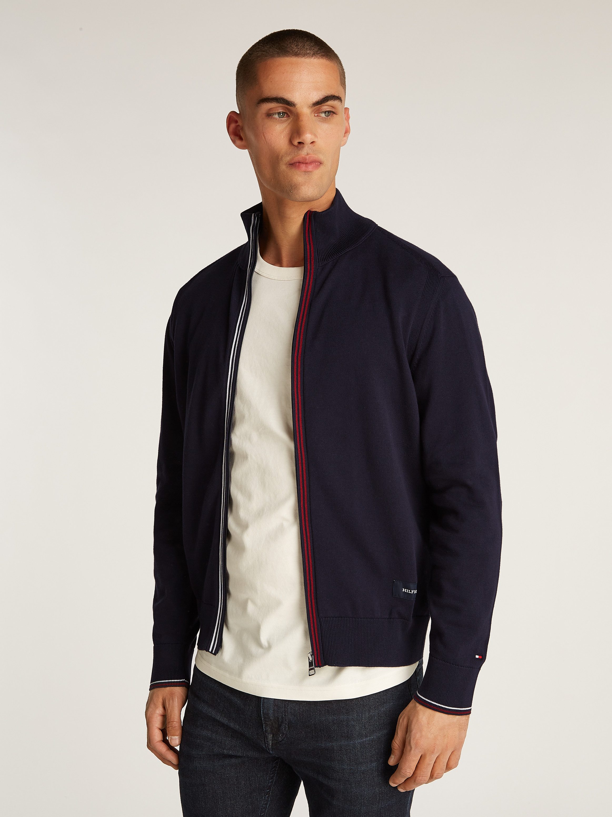 Tommy Hilfiger Cardigan RWB TIPPED COTTON ZIP THROUGH Met strepen in Tommy kleuren aan de rits