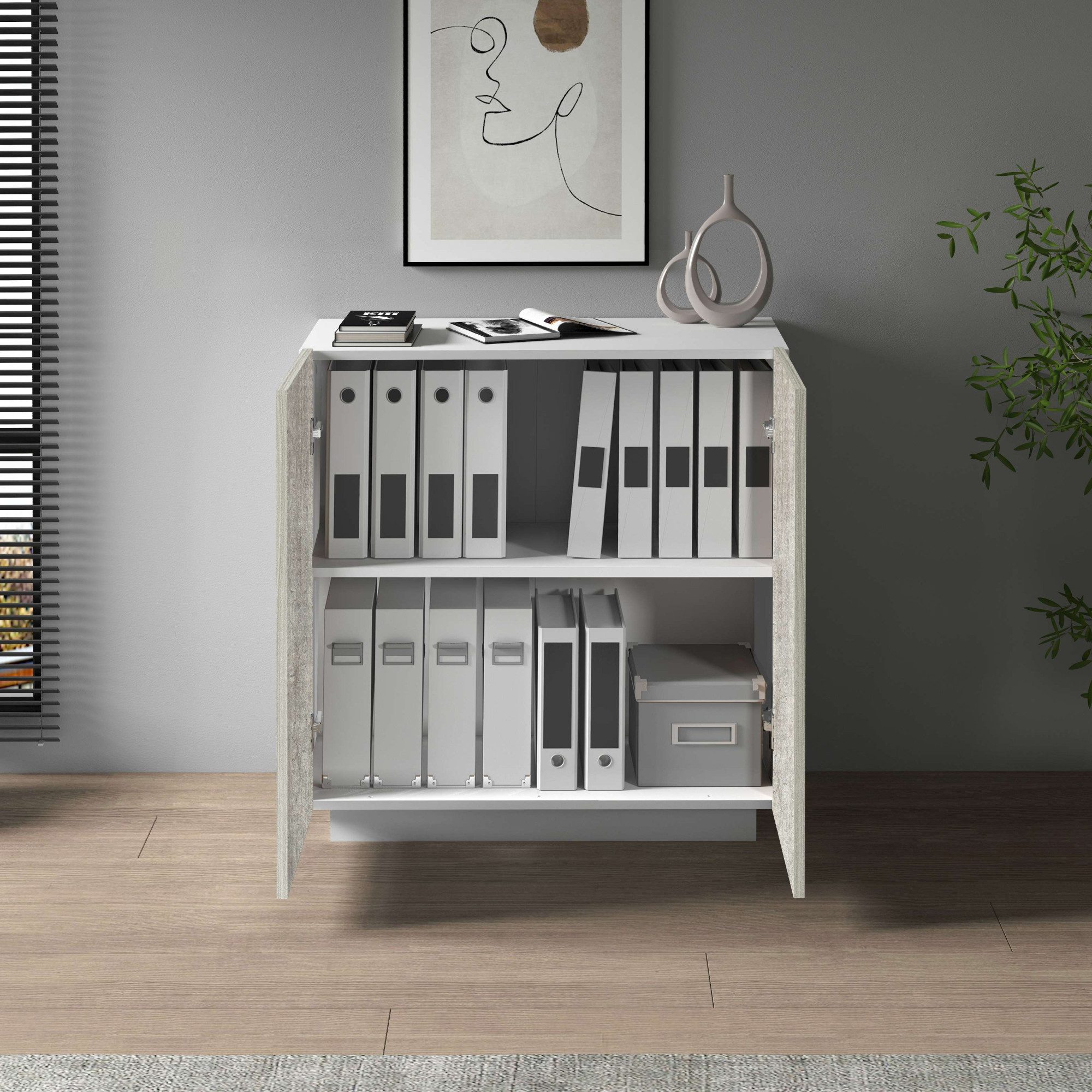 INOSIGN Archiefkast Coro, Multifunctionele kast, Bureaukast met 2 deuren & verstelbare legplanken, hoogte 86 of 166 cm, made in italy