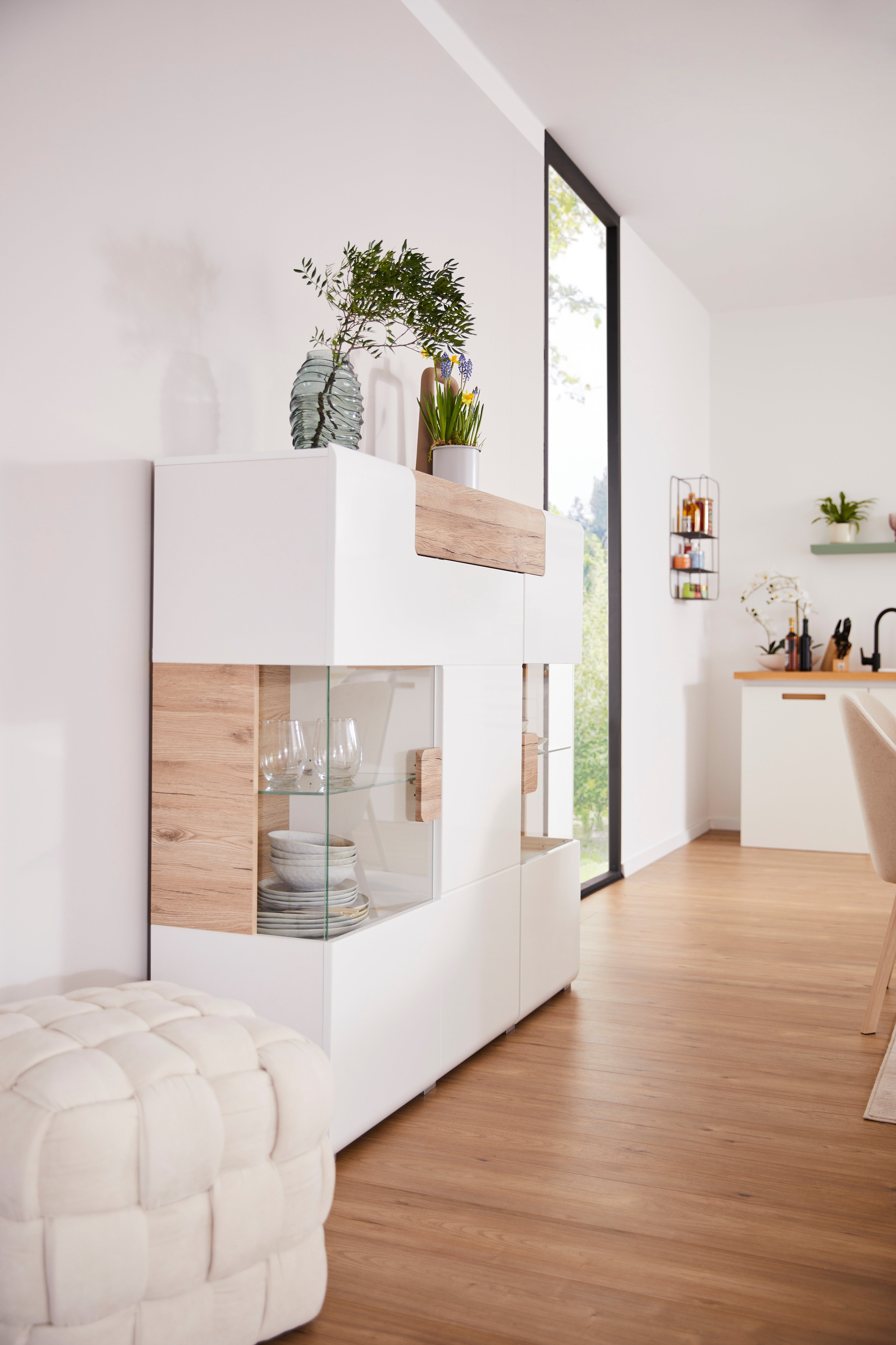 INOSIGN Highboard Toledo, breedte 147,5 cm, modieuze hoge kast met 3 deuren en lade