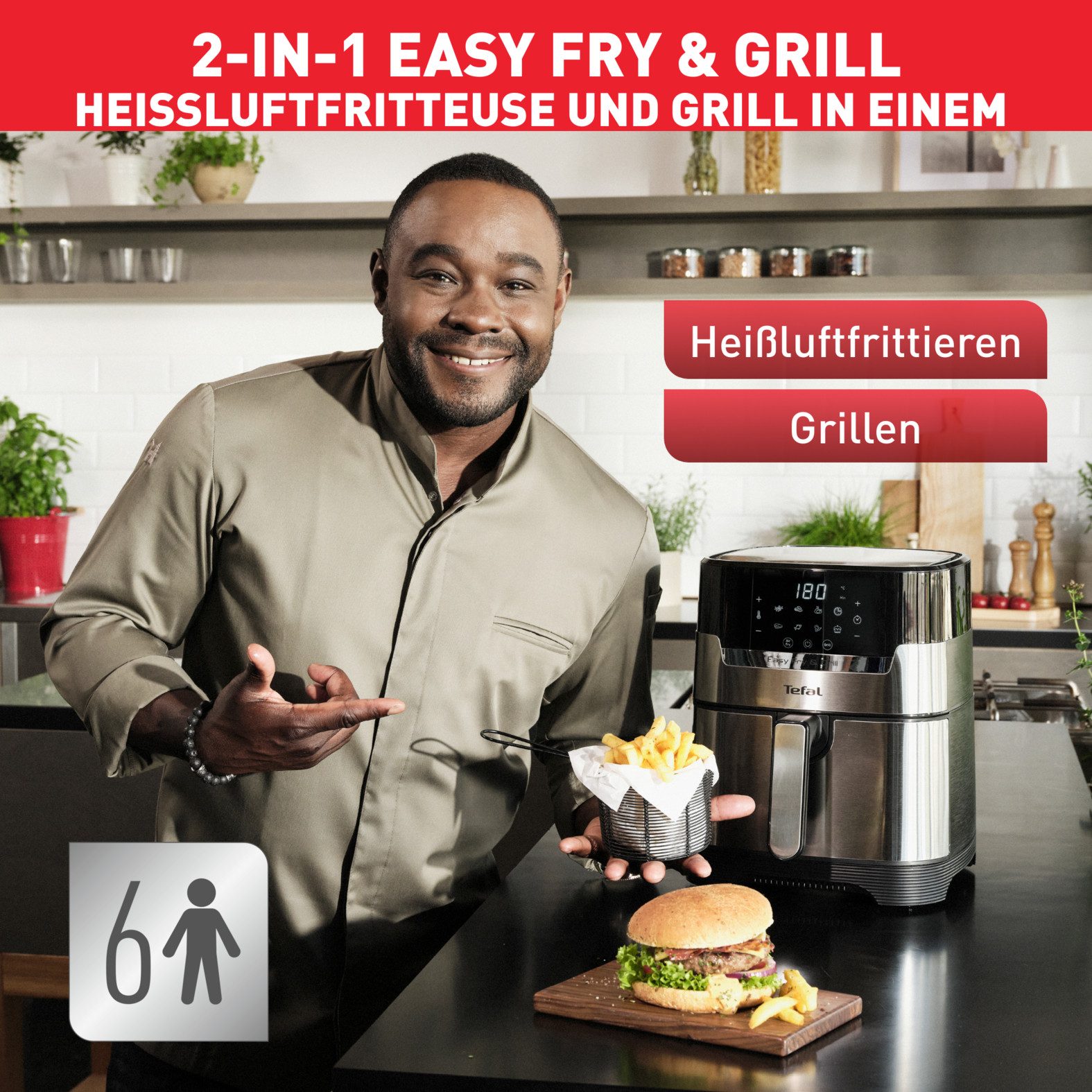Tefal Friteuse Easy Fry & Grill Deluxe Heteluchtfriteuse & grill, display, 4,2 L, 8 kookprogramma's, EY505D