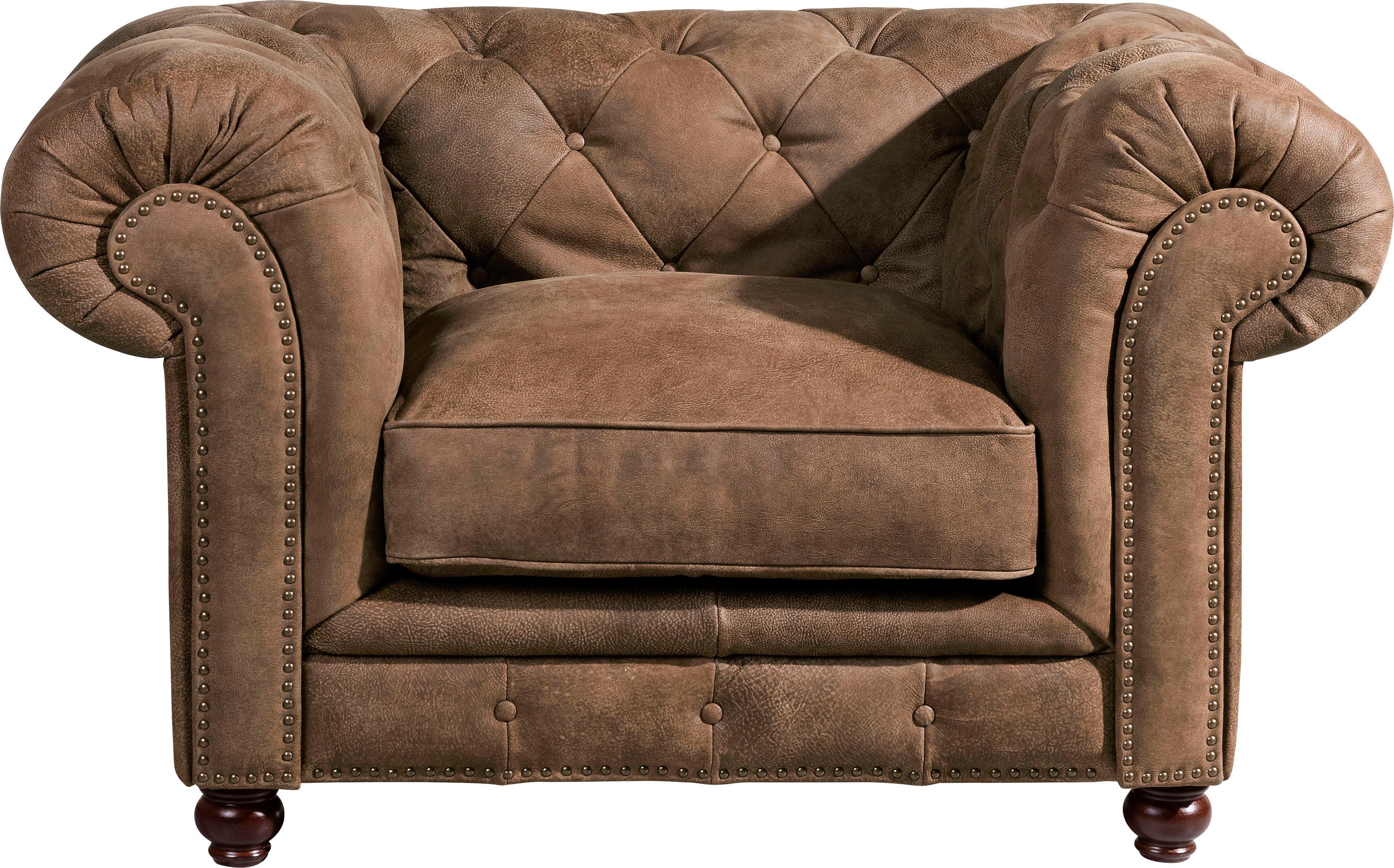 Max Winzer® Chesterfield-fauteuil Old Engeland Leren fauteuil met capitonnage & siernagels