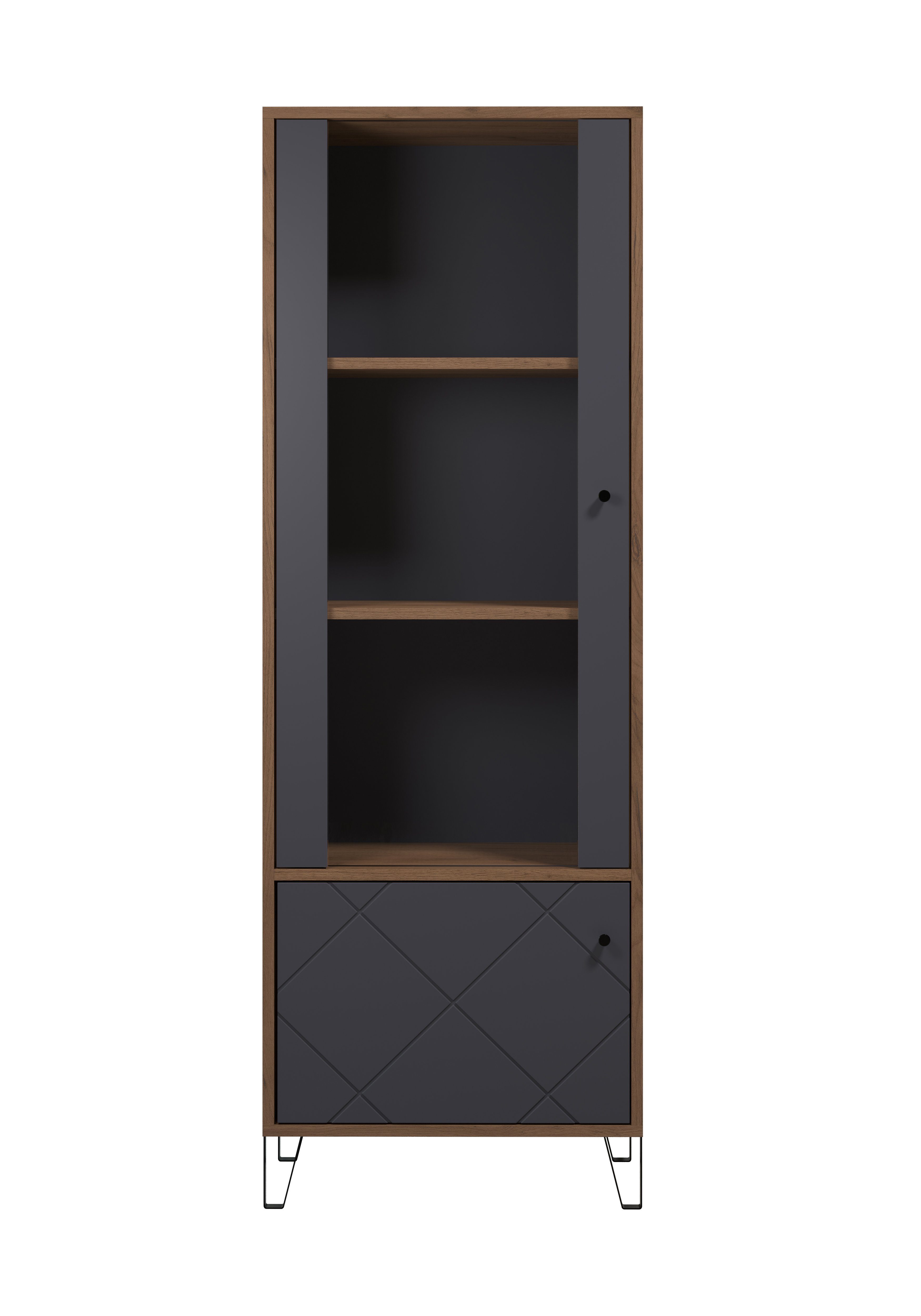 Places of Style Vitrinekast MOLVENO Woonkamer vitrine met voelbare grafiet vierkantlook - 63/40/172 cm (1 stuk)