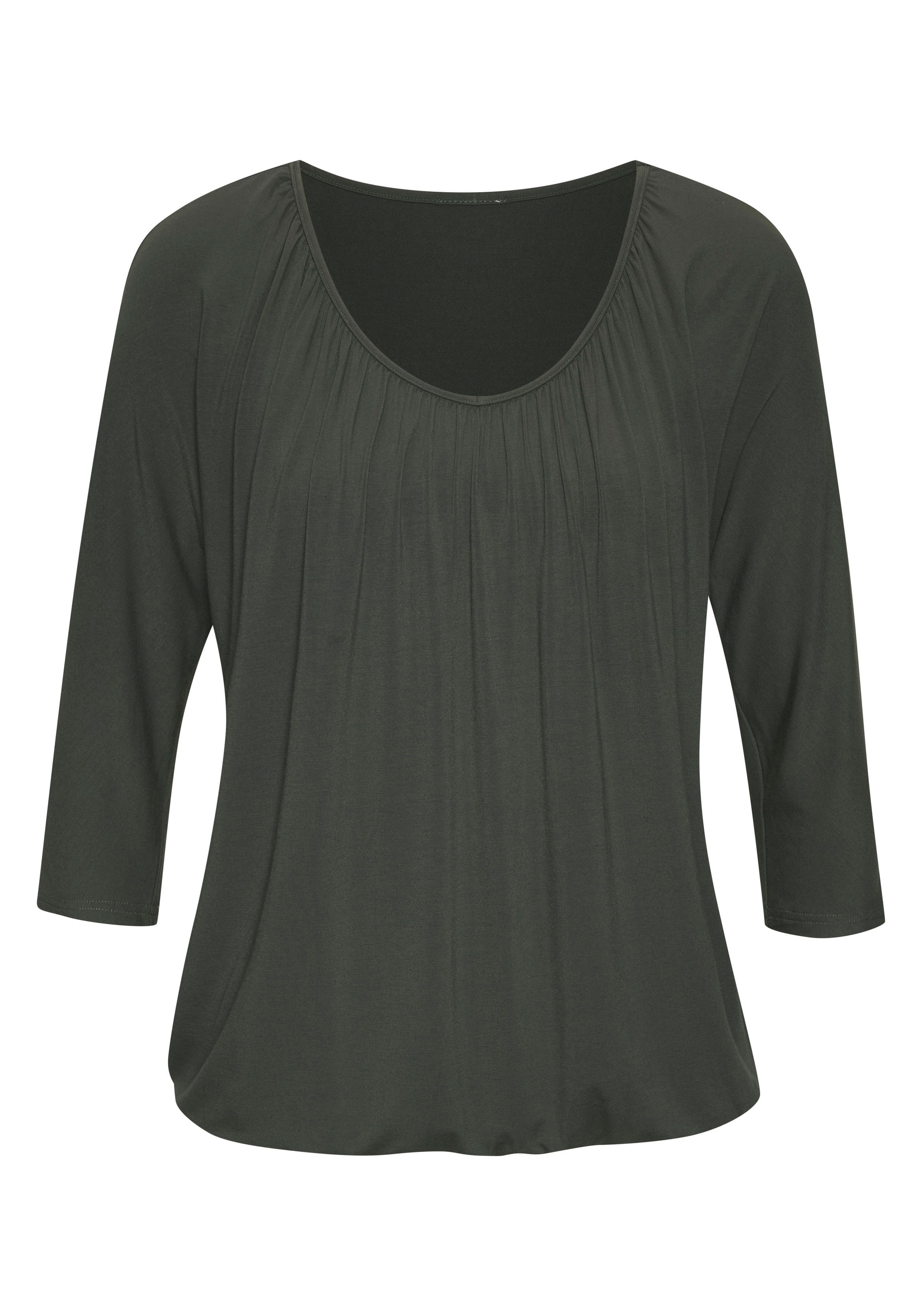Lascana Shirt met 3/4 mouwen Met fijne plooien bij de hals (Set van 2)