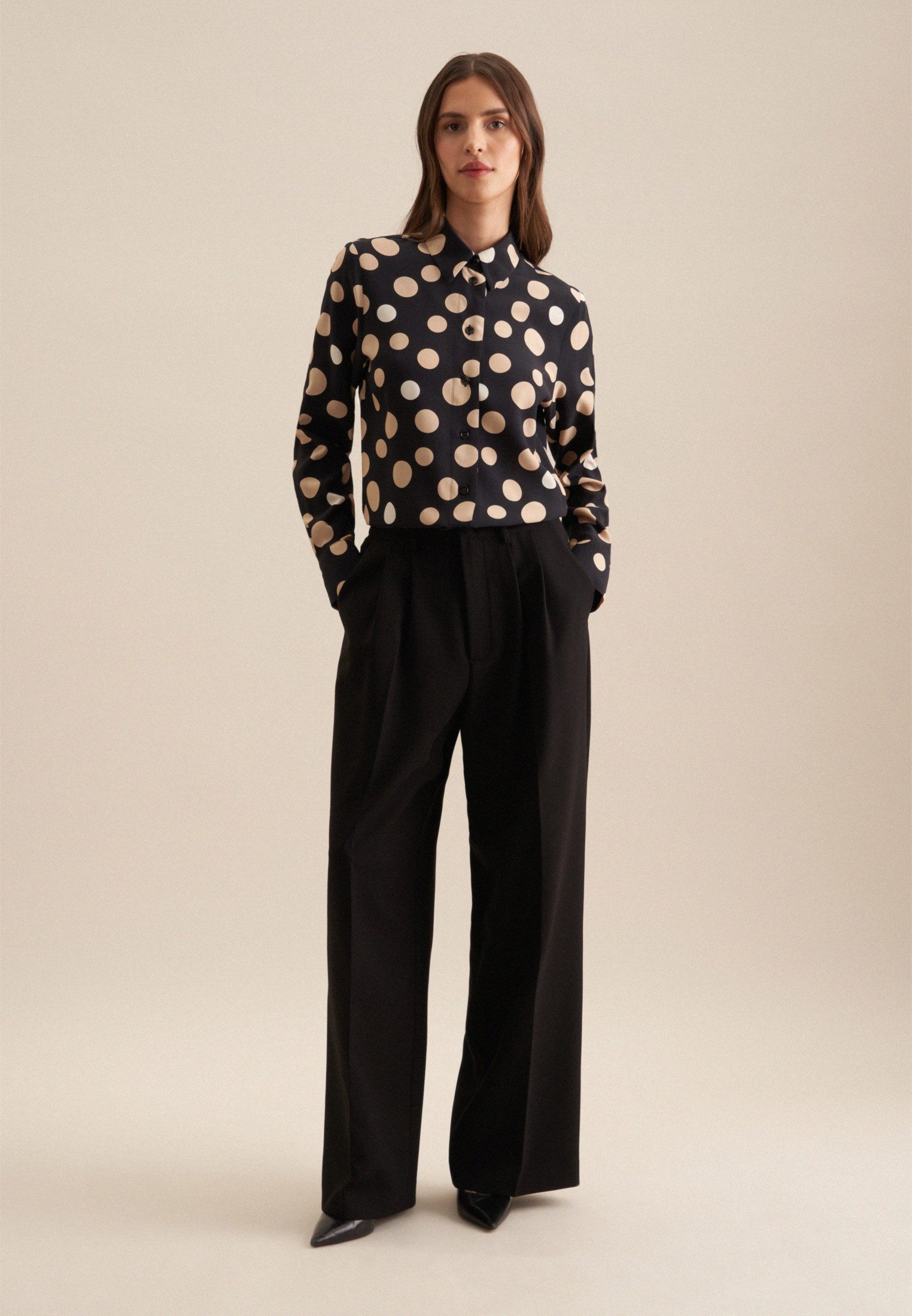 seidensticker Overhemdblouse Zwarte roos Lange mouwen kraag print