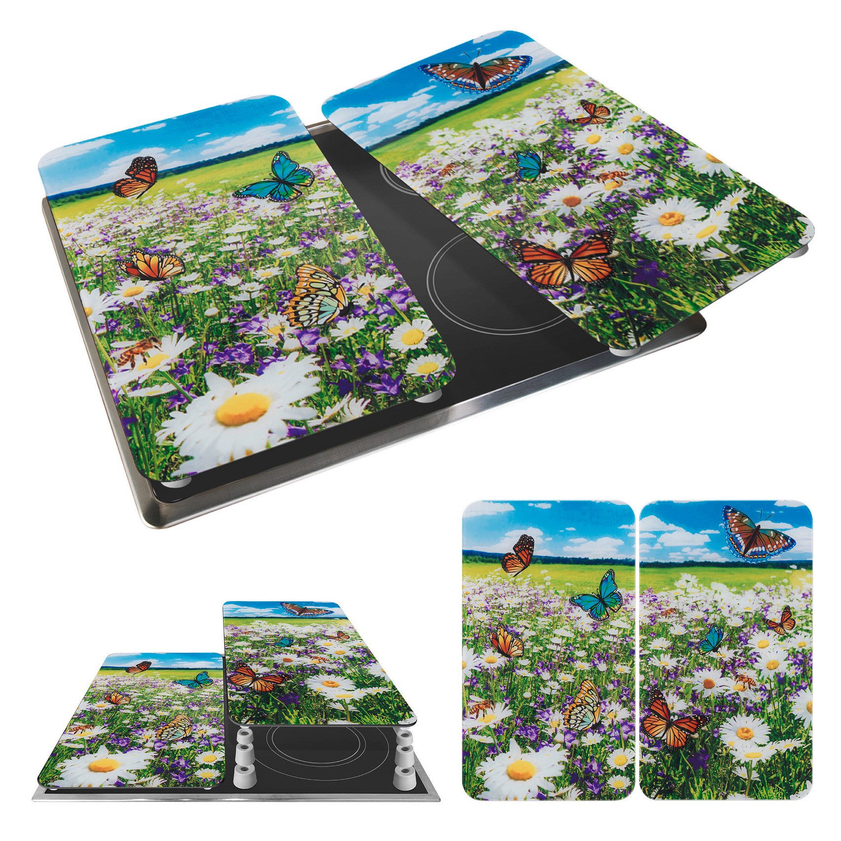 WENKO Kookplaatdeksel Universeel Model Zomerweide Kookplaatafdekking voor alle soorten kookplaten, krasvast, met antislipvoetjes (set, 2-delig)