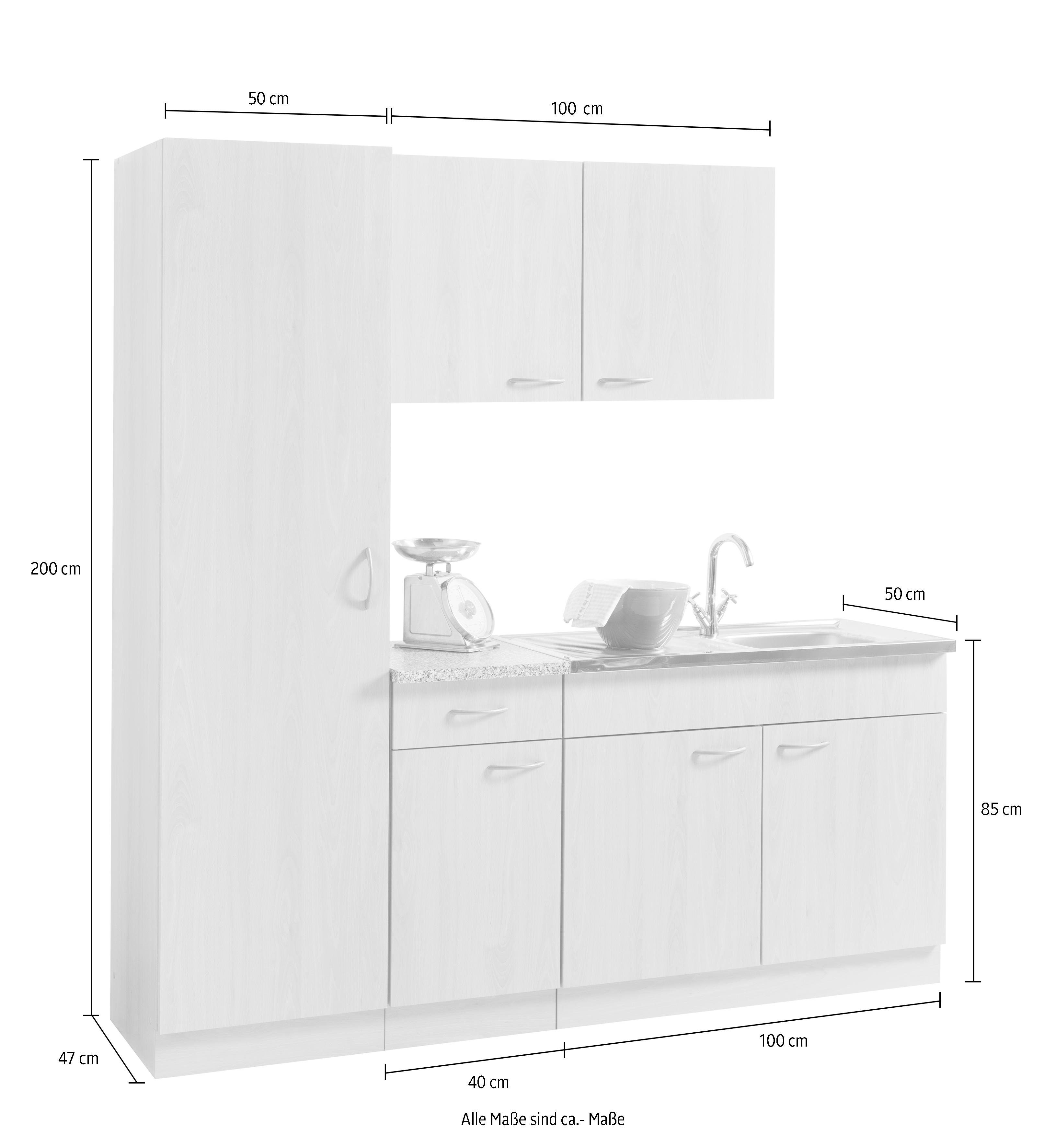 wiho Küchen Keuken Kiel Breedte 190 cm met 28 mm dikke werkblad, diepte 50 cm