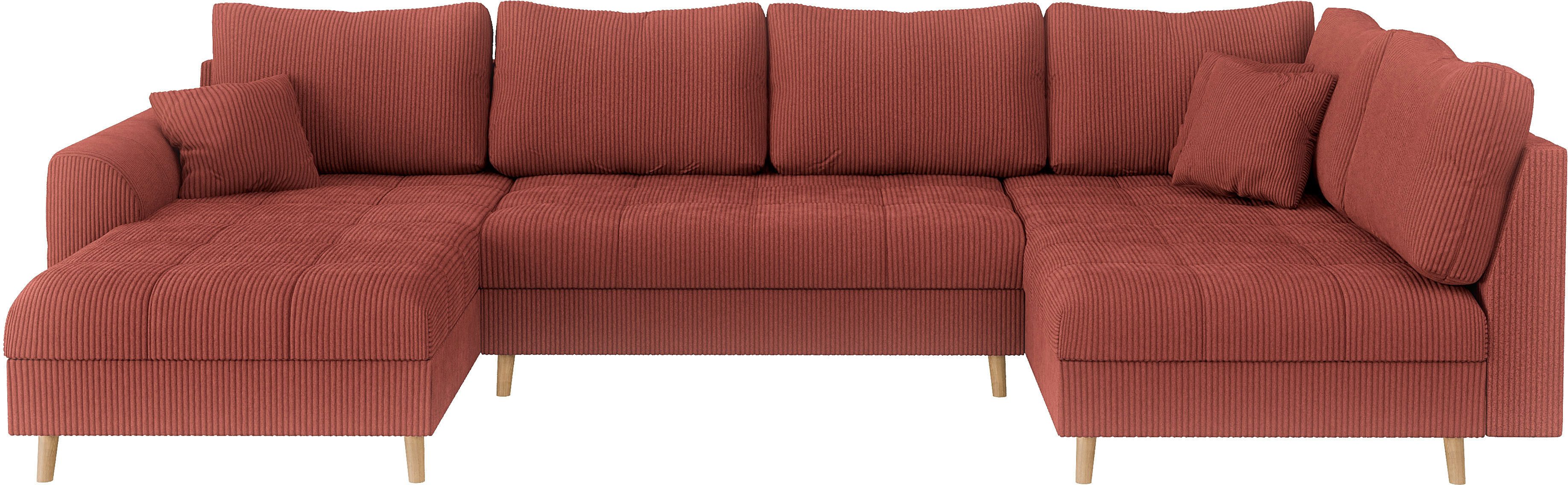 Home affaire Zithoek CHARRE U-vorm met ottomane, afmetingen B/D/H: 310/161/81 cm fijne stiksels, losse rug- en sierkussens, ook in cord en bouclé