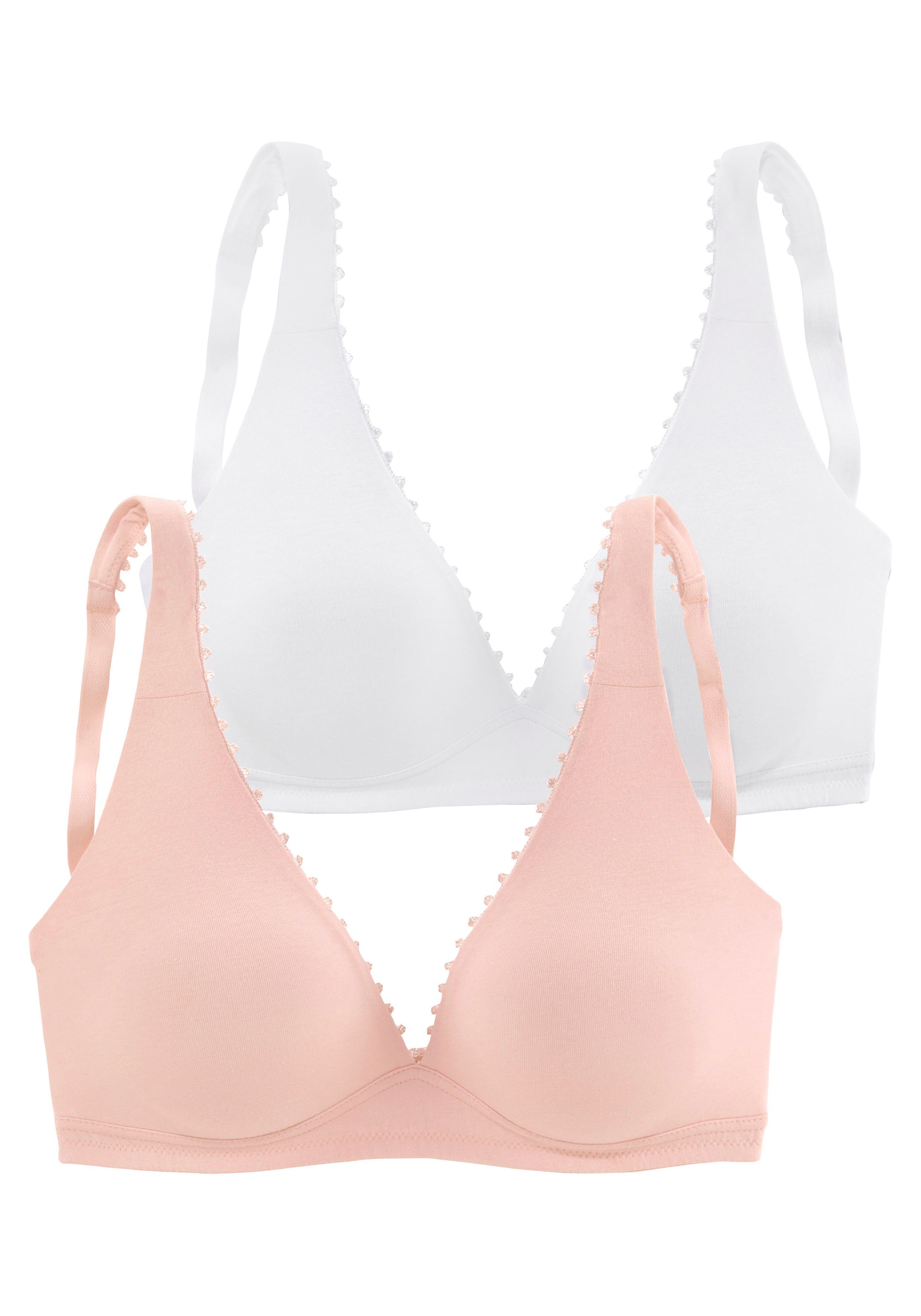 Petite fleur Bralette-bh zonder beugels in high-apex vorm met sierlijke randen, basic lingerie (Set van 2)