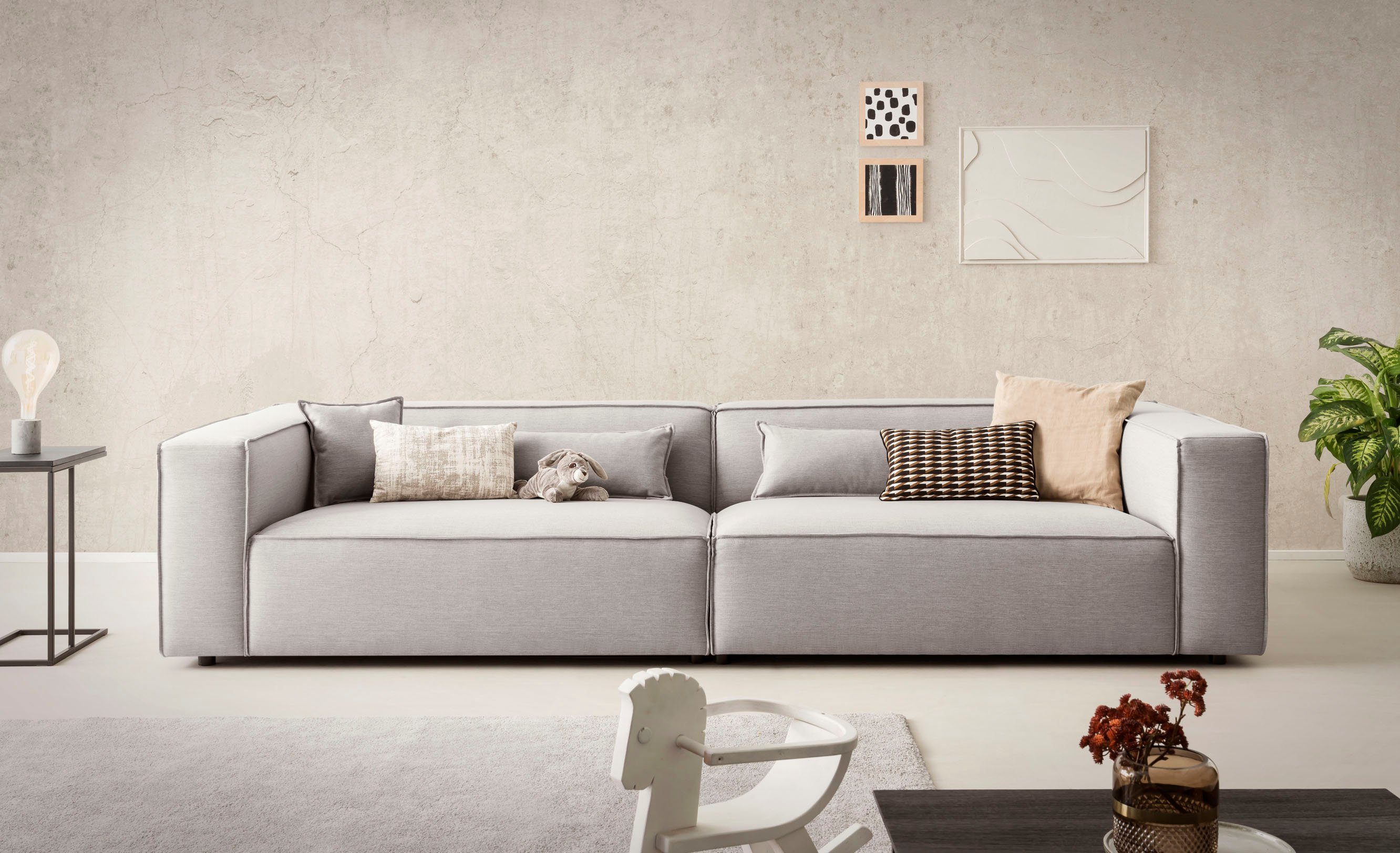 LeGer Home by Lena Gercke 3-zitsbank PIARA, XXL sofa met biesnaad, Big-sofa in cord of linnenlook