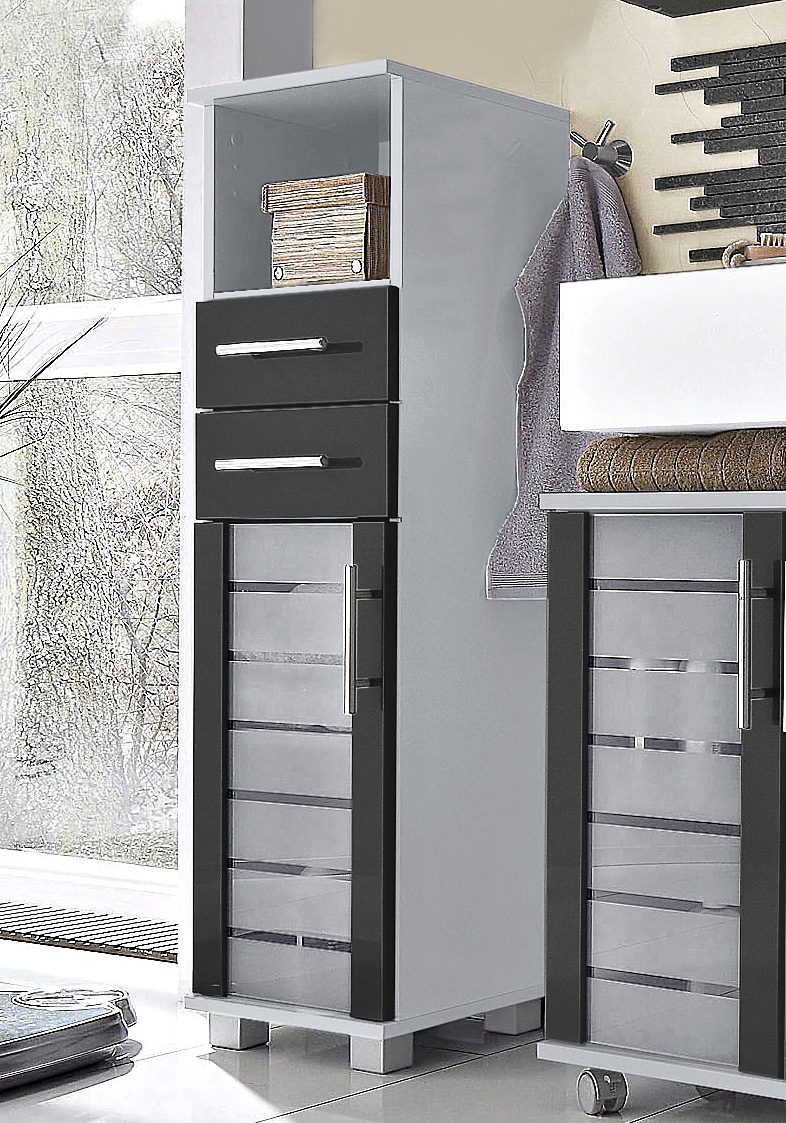 Schildmeyer Halfhoge kast Nikosia Breedte 30 cm, met glasdeur, 2 laden, mdf-fronten, metalen grepen