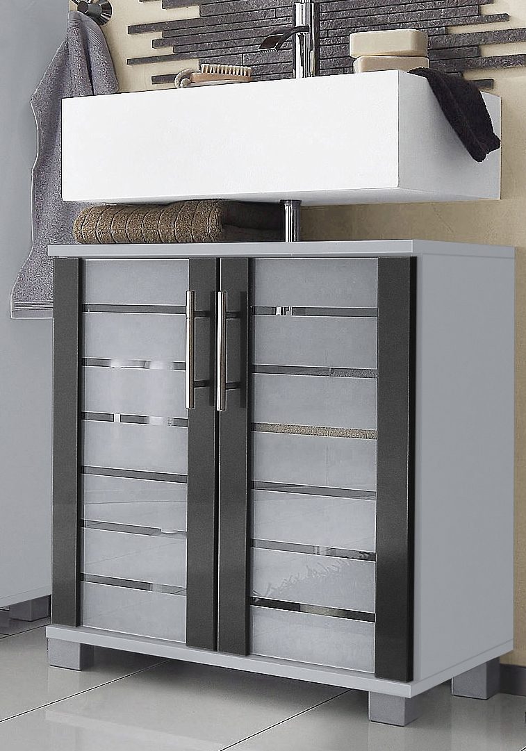 Schildmeyer Wastafelonderkast Nikosia Hoogte 64 cm, met glasdeuren, hoogwaardige MDF-fronten, metalen grepen