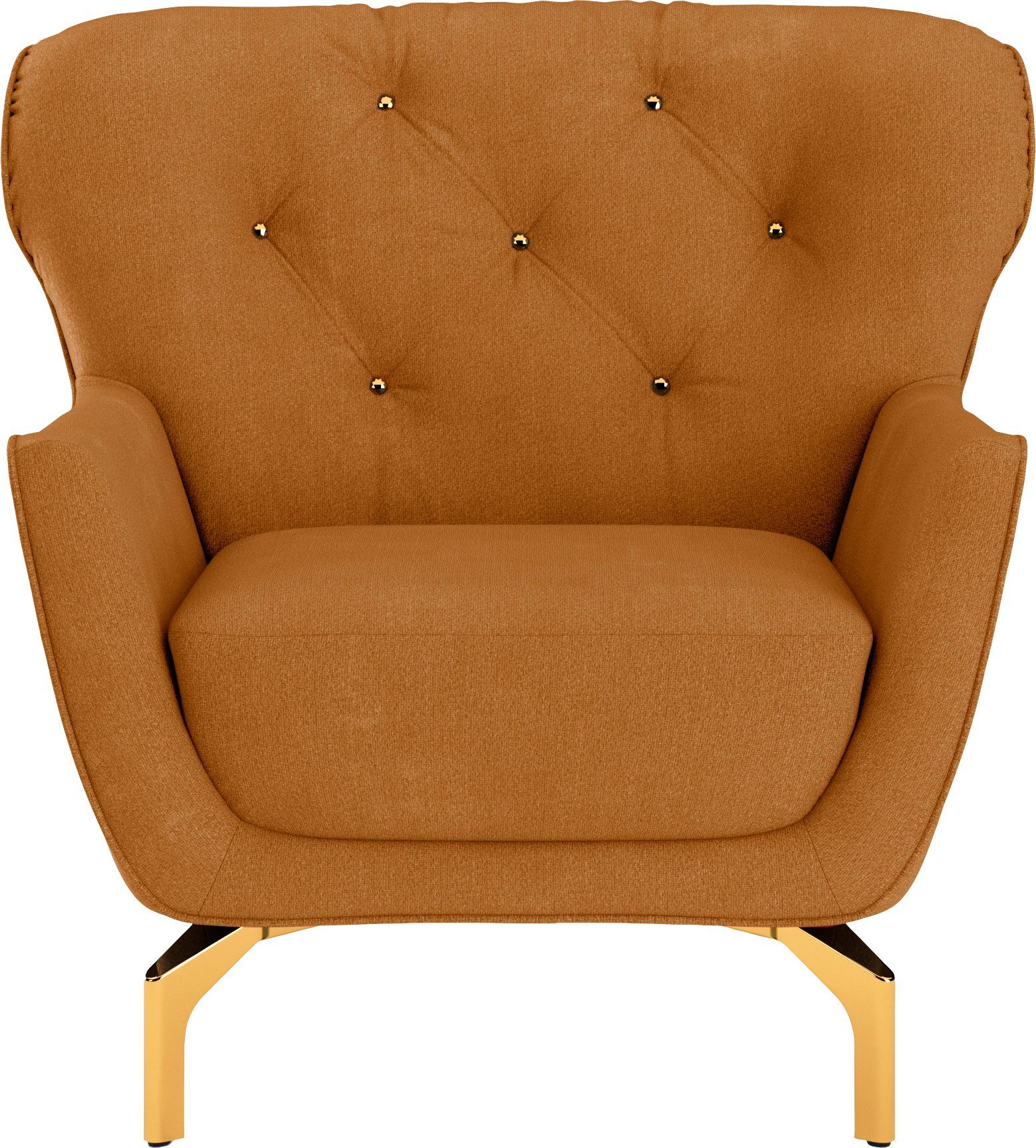 sit&more Fauteuil Orient 3 inclusief 1 sierkussen met strassteentjes, goudkleurige metalen poten fauteuils geel