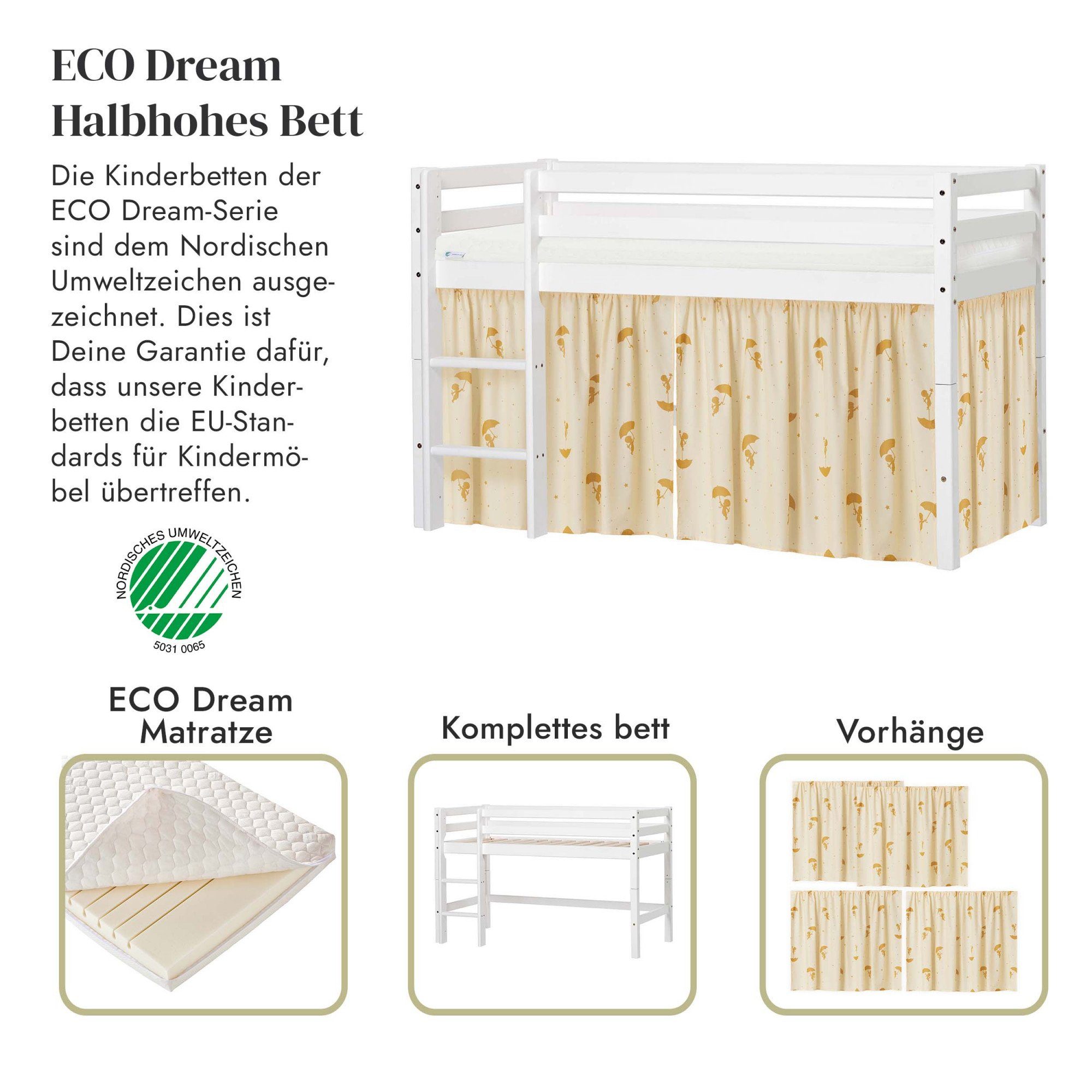 Hoppekids Speelbed Eco Dream Massief hout, naar keuze in 2 afmetingen en 4 kleuren, matras ter keuze