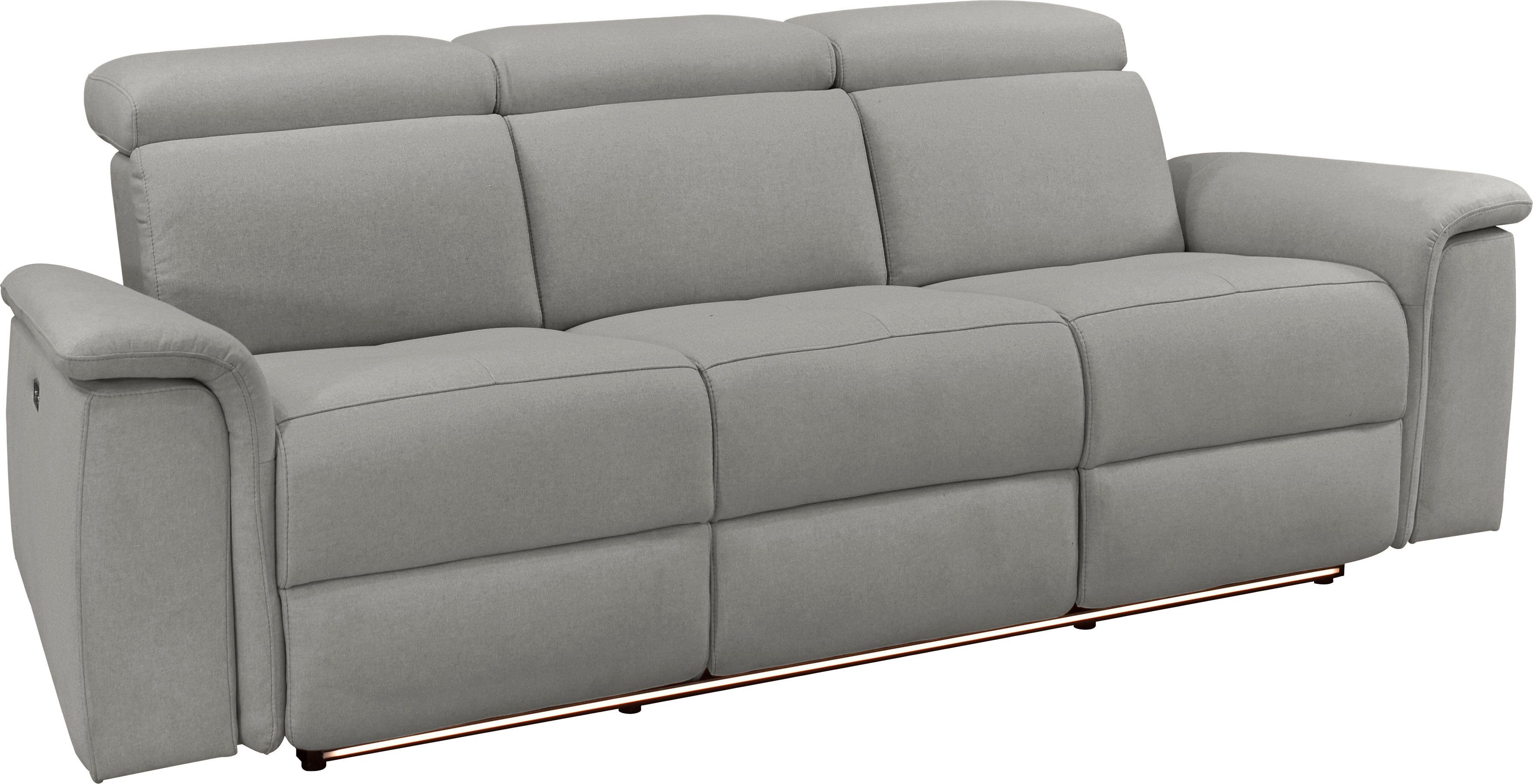 Places of Style 3-zitsbank Pareli 229 cm, handmatige en elektrische relaxfunctie in 2 zits USB, verstelbare hoofdsteun, LED-verlichting, in echt leer, kunstleer, geweven stof