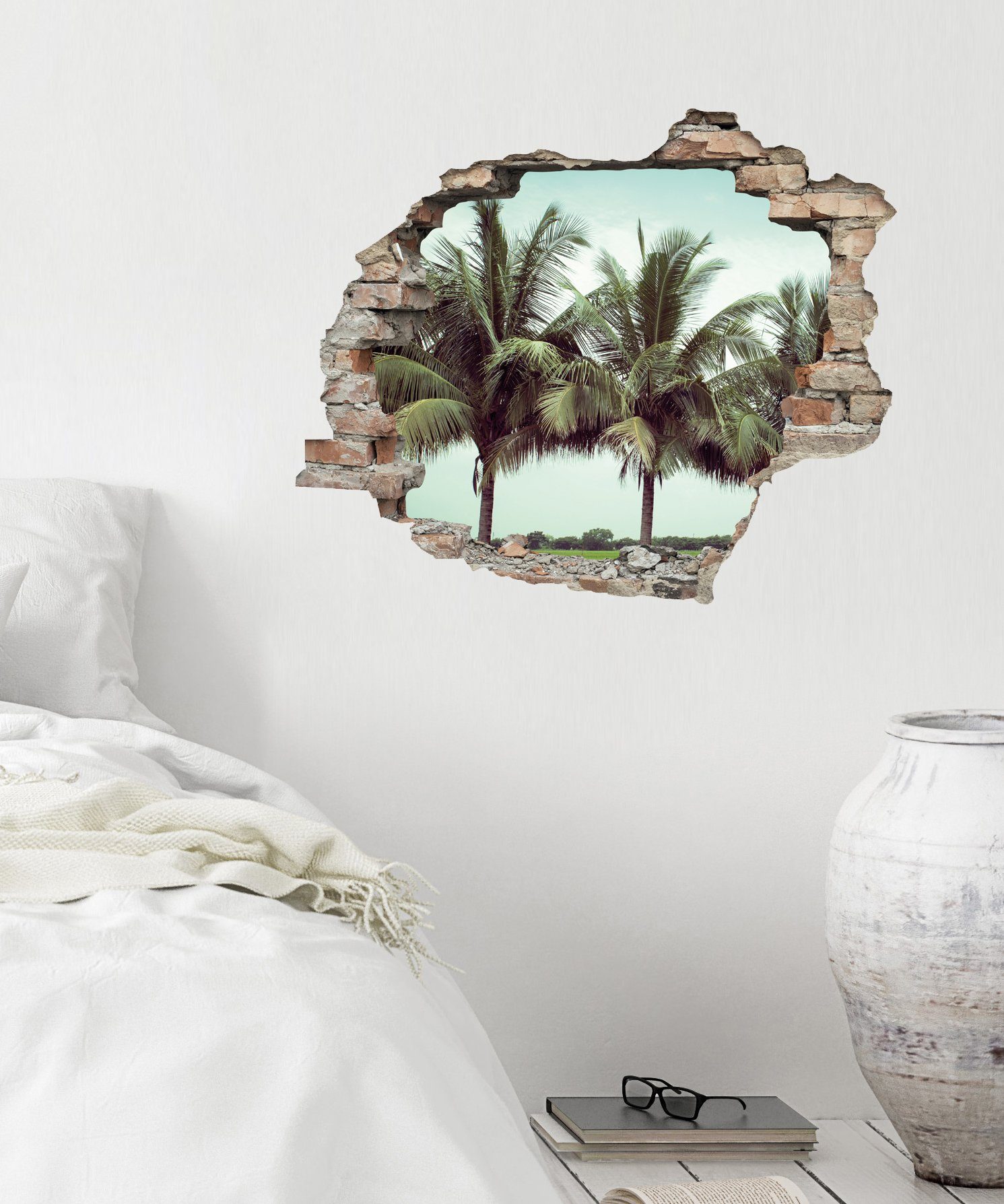 queence Wandfolie Palmen Muursticker, muurdecoratie, zelfklevend, 3D, muurdurchbraak (1 stuk)