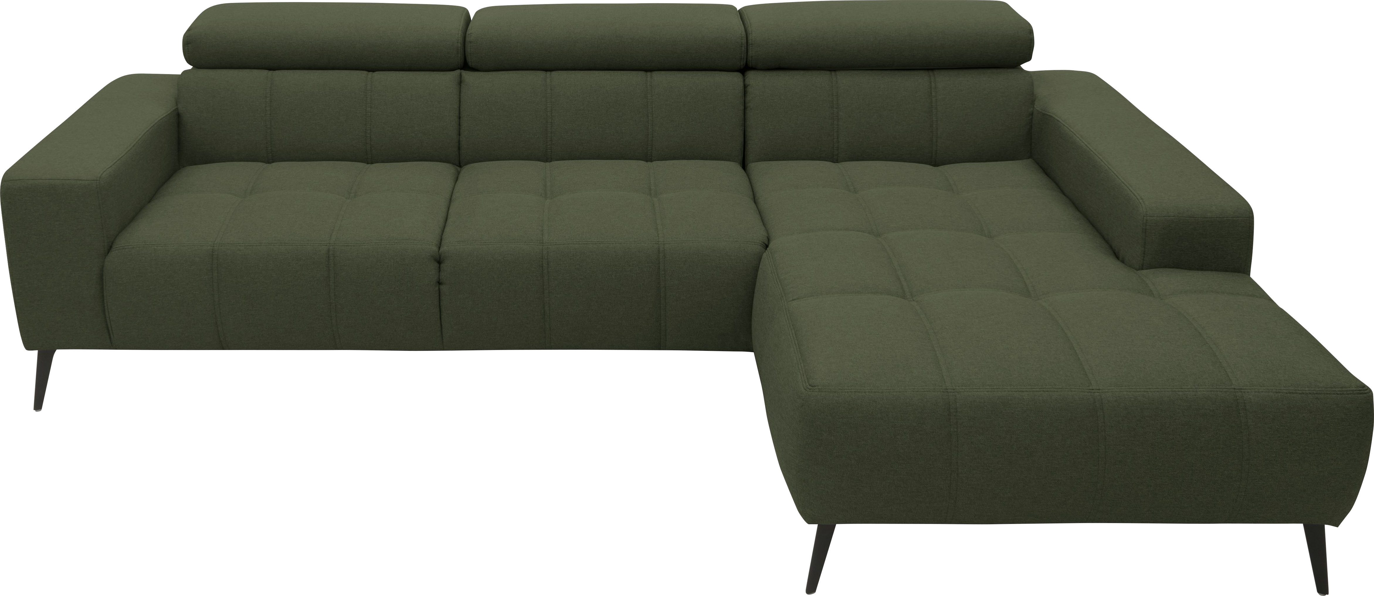DOMO collection Hoekbank Trento L-vorm, met sledevoet of enkele voet naar keuze met verstelbare hoofdsteun, récamier links/rechts bestelbaar