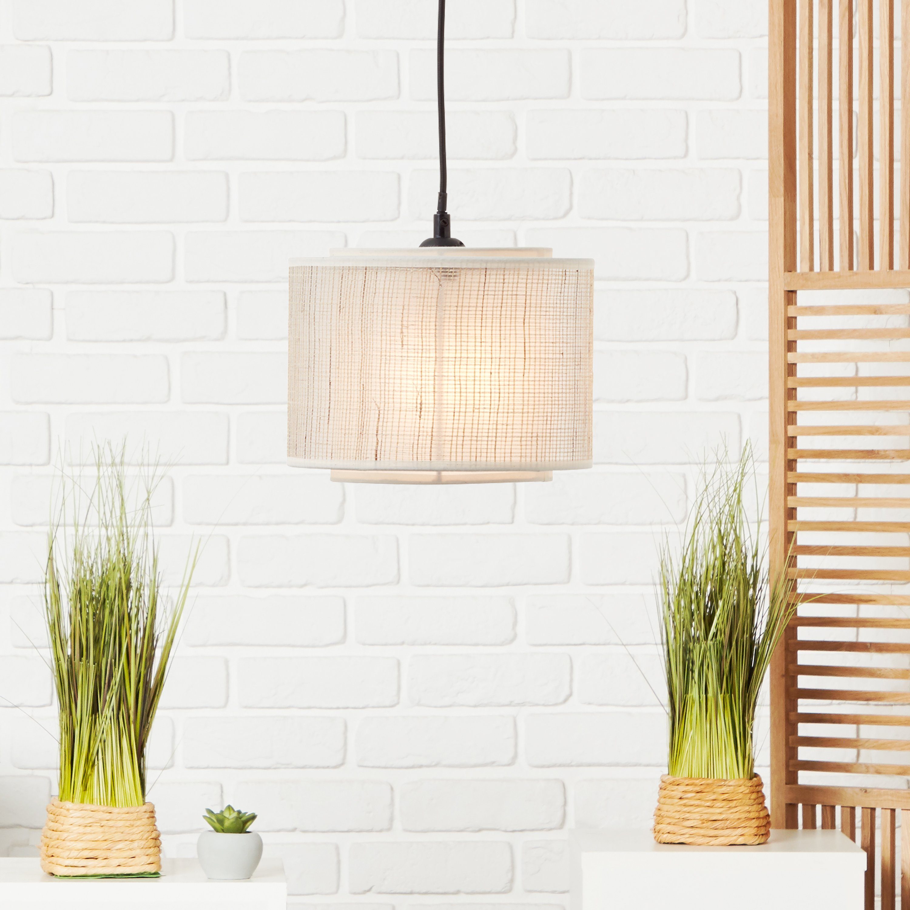 Brilliant Leuchten Hanglamp Odar 125,5 cm hoogte, ø 22 cm, e27, metaal/textiel/papier, zwart/beige (1 stuk)
