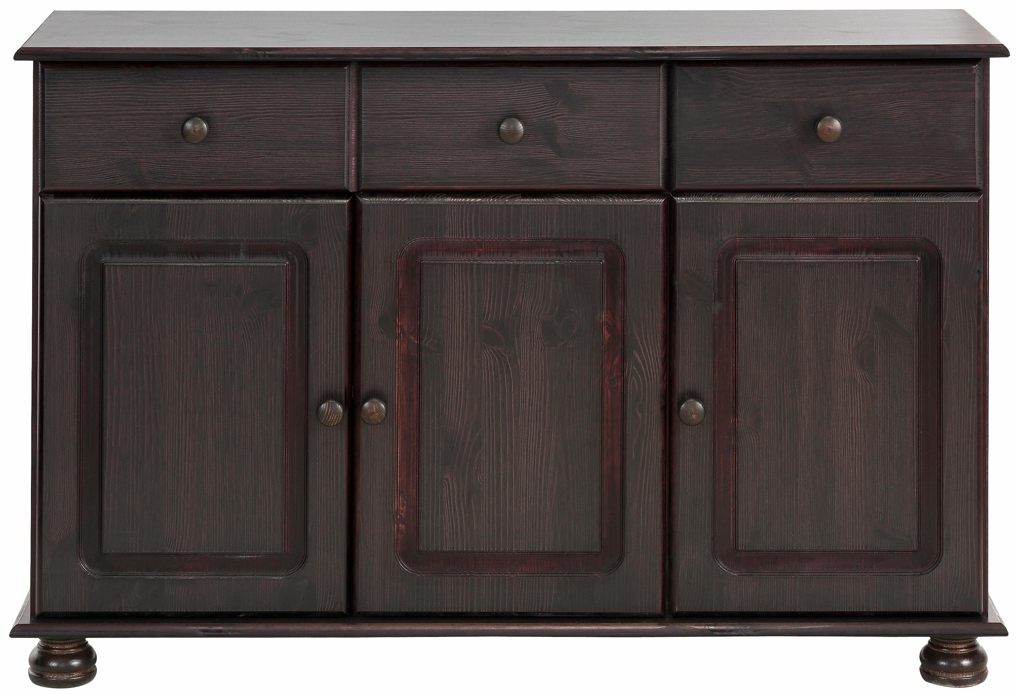 Home affaire Dressoir Mette Commode met gefreesde, bolvormige voeten, breedte 120 cm dressoirs maat 120x34x77 cm bruin