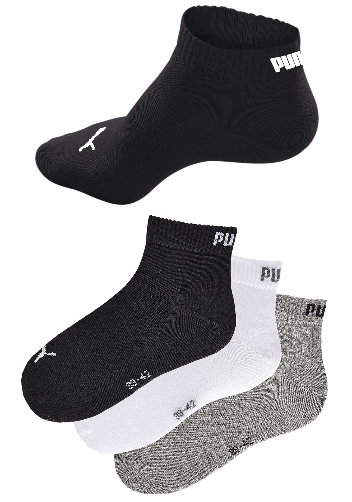 PUMA Korte sokken Ademend, ribboorden, zachte katoenmix (3 paar)