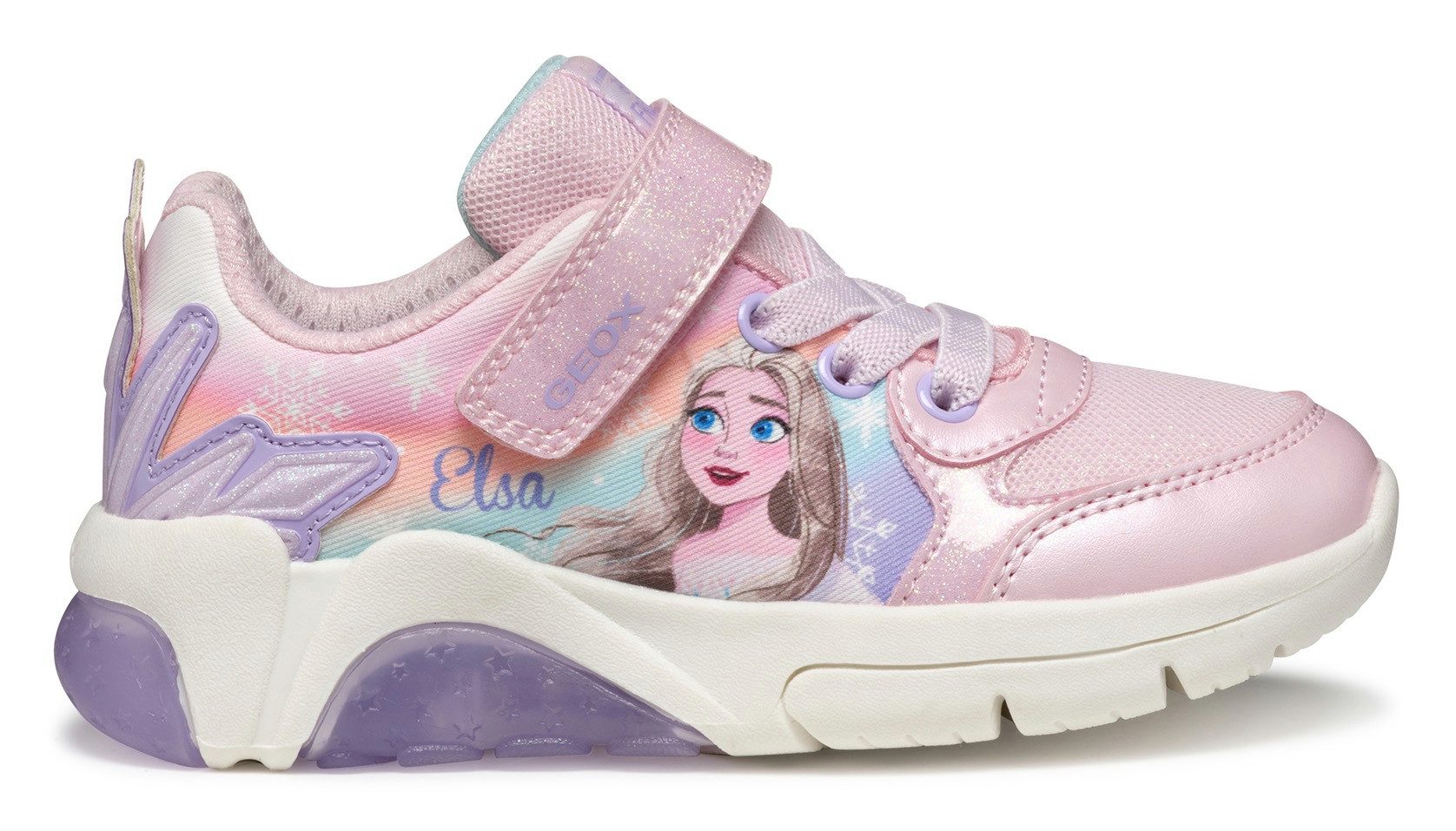 Geox Sneakers J FADINLIGHT GIRL knipper schoen , disney schoen, klittenbandschoen, frozen sneaker met knipperfunctie