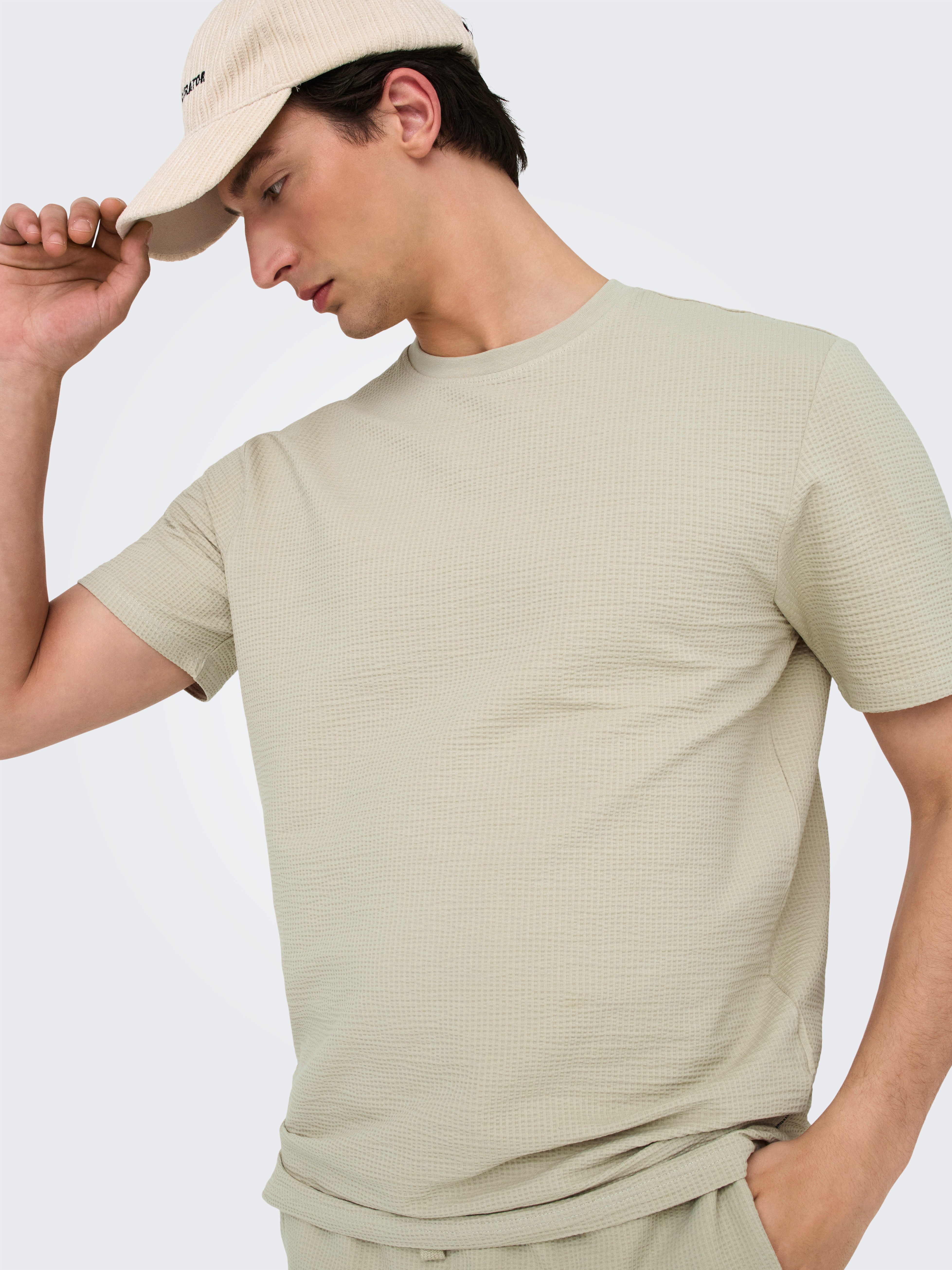 ONLY & SONS Shirt met ronde hals ONSKIAN LIFE REG SEERSUCKER SS TEE NOOS