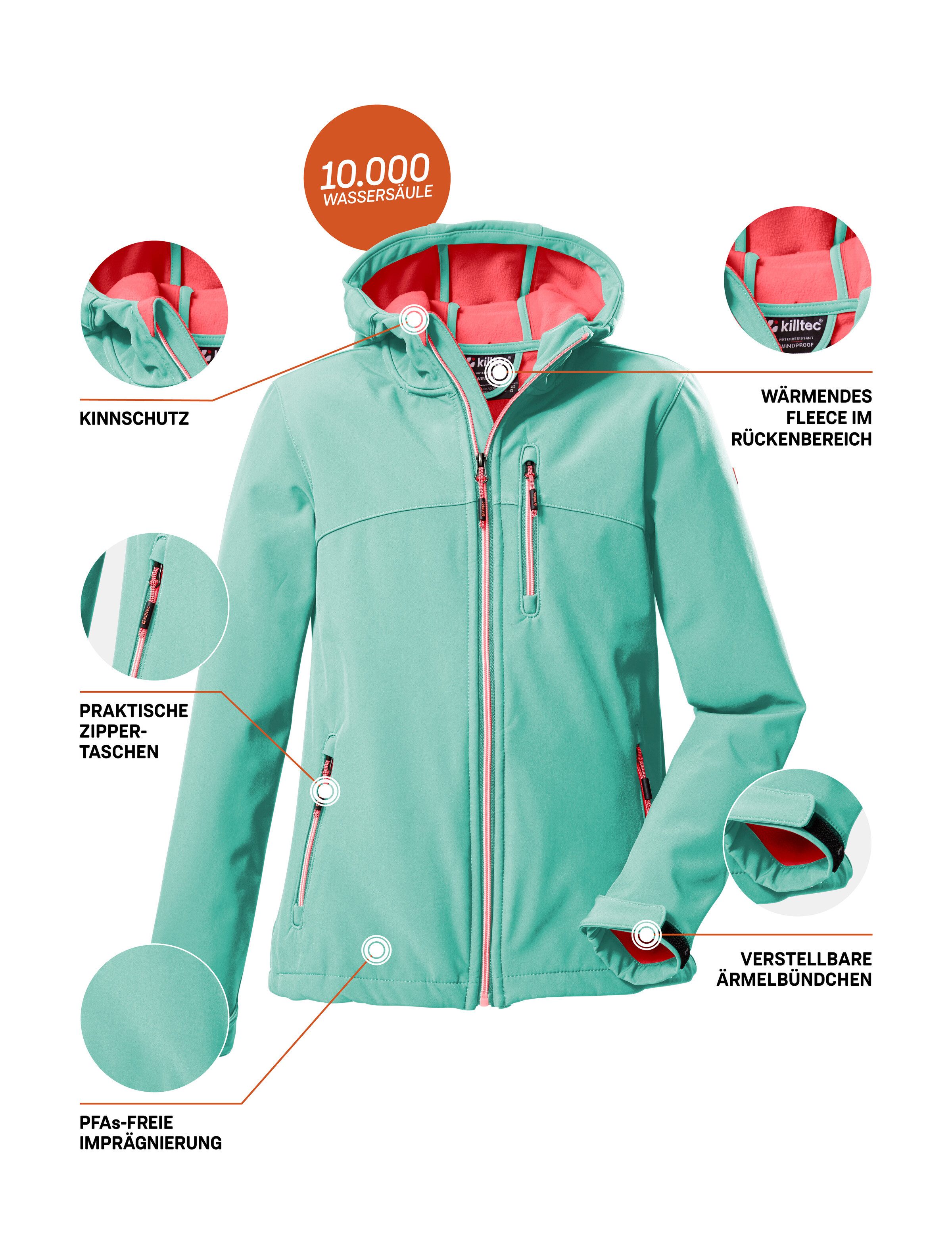 Killtec Softshell-jack Girls softshell-jack Waterafstotend, verstelbare capuchon en mouwen, fleece binnenvoering