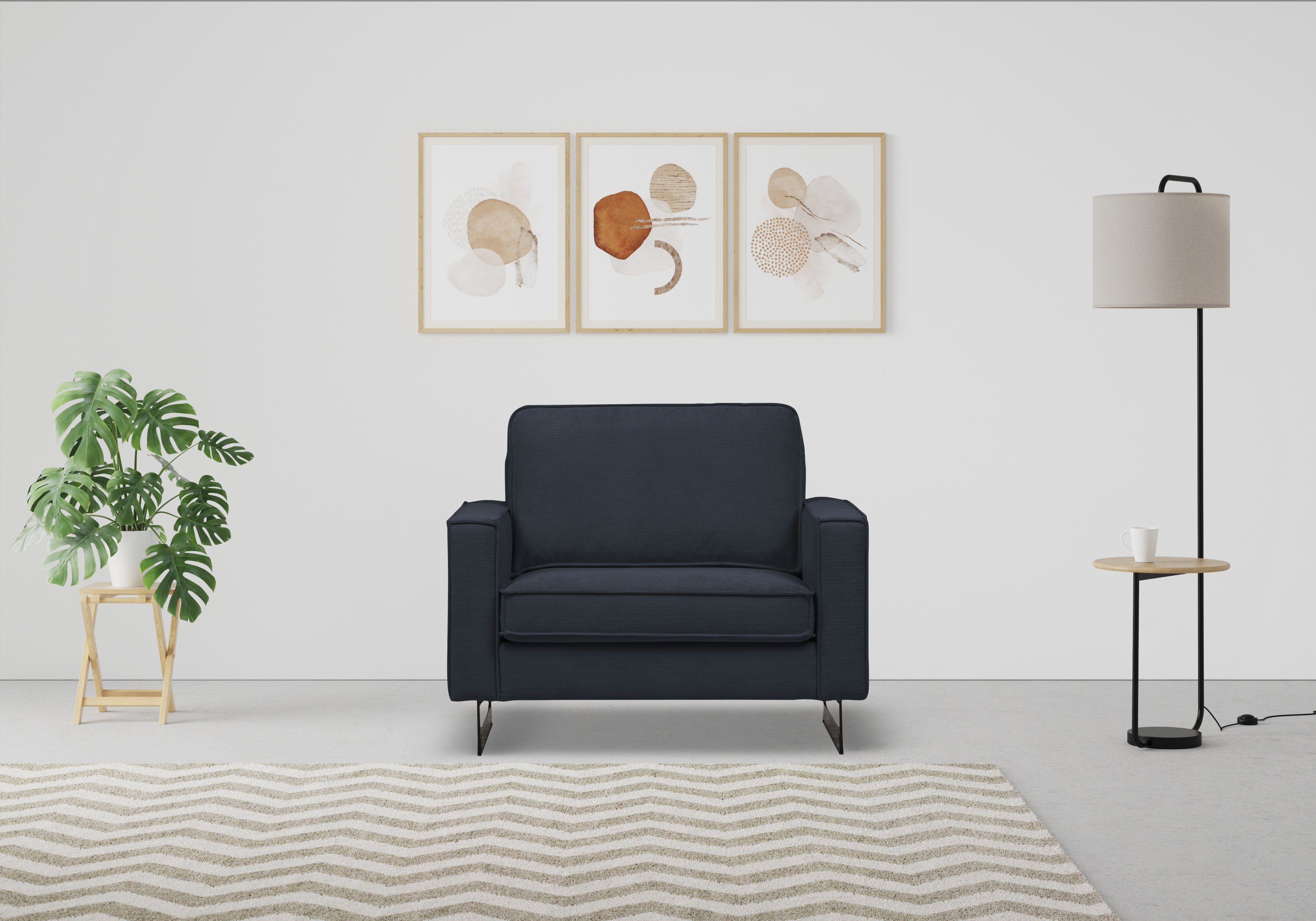 Places of Style Loveseat Pinto 105 cm, cord, chenille, leerlook (set)