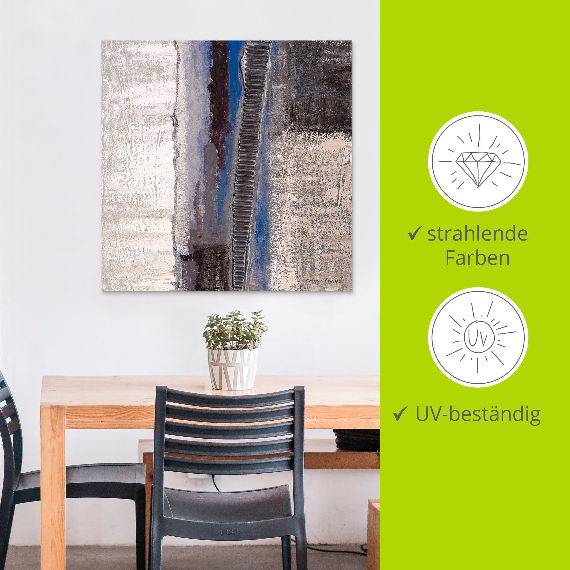 Artland Artprint Blauw/zilverkleur Abstract I als artprint van aluminium, artprint voor buiten, artprint op linnen, poster in verschillende maten. maten