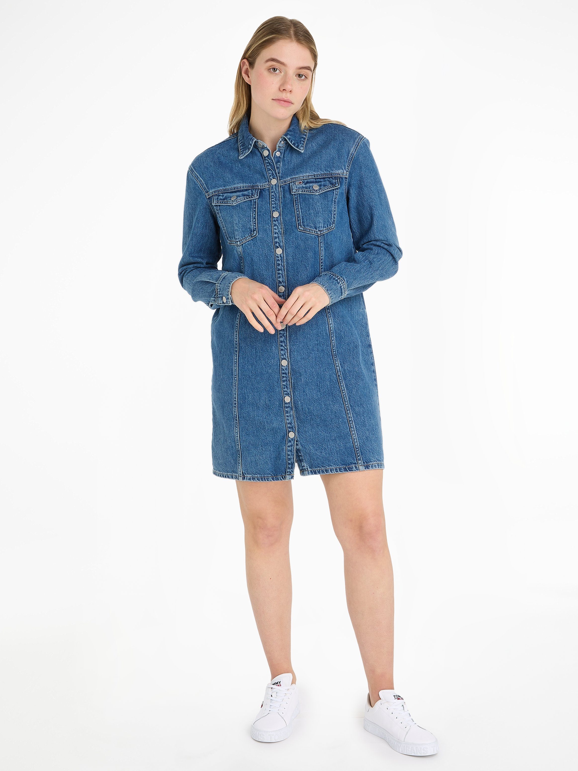 TOMMY Jeans jurk ALINE LS DRESS AH5032 EXT dames spijkerjurken maat XS (34) blauw