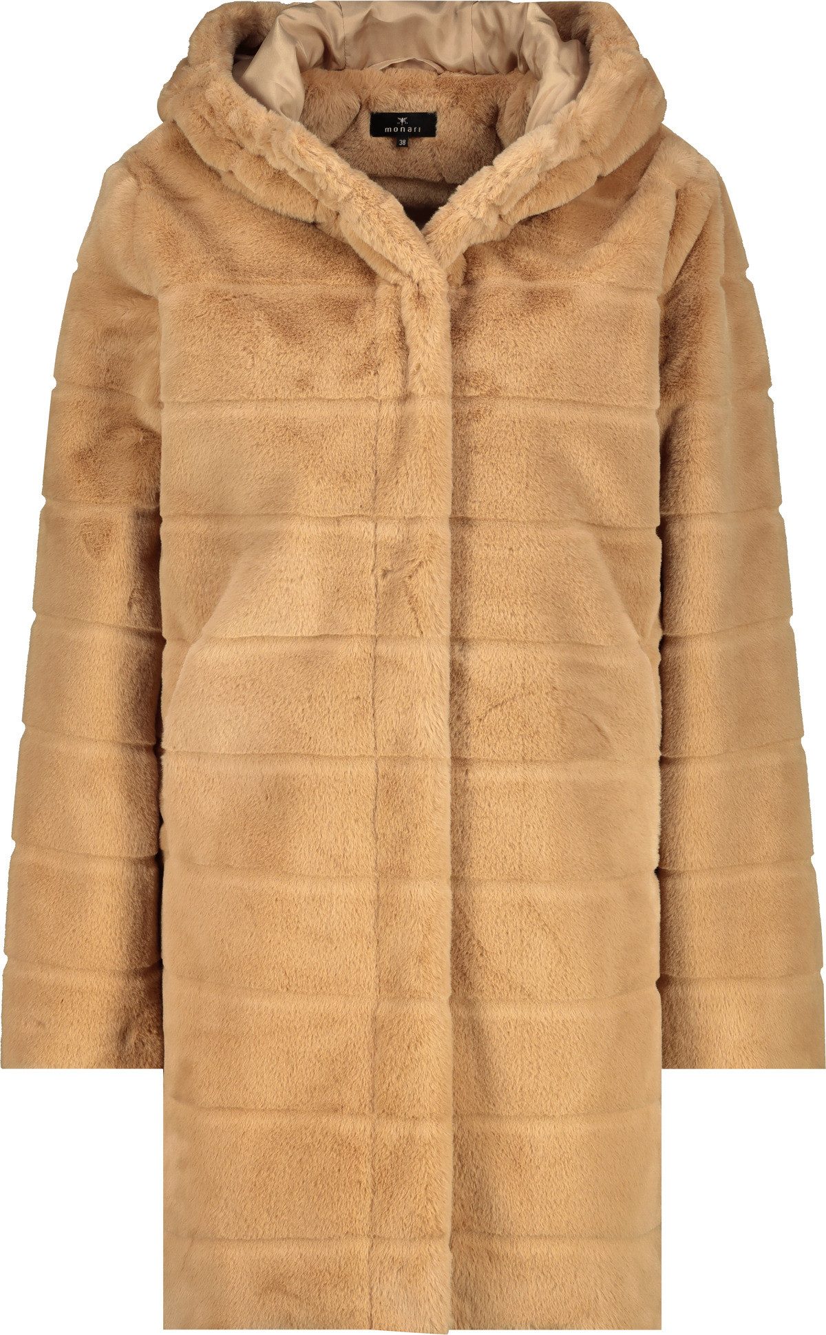 Monari Lange jas van imitatiebont Regular fit met ronde hals en capuchon