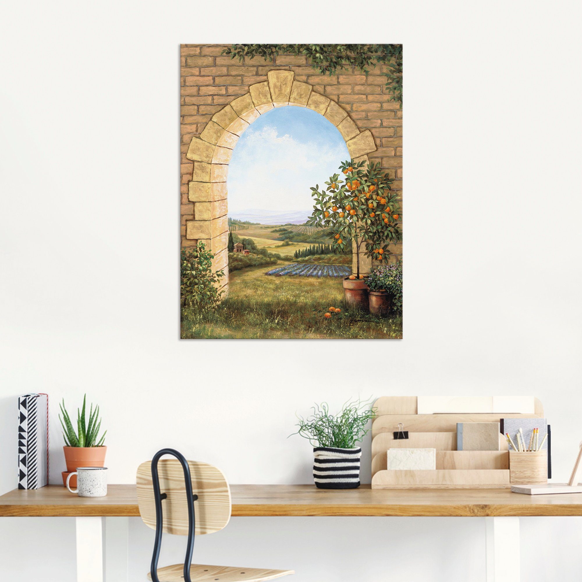 Artland Artprint Sinaasappelboompje voor de boog als artprint van aluminium, artprint voor buiten, artprint op linnen, poster, muursticker