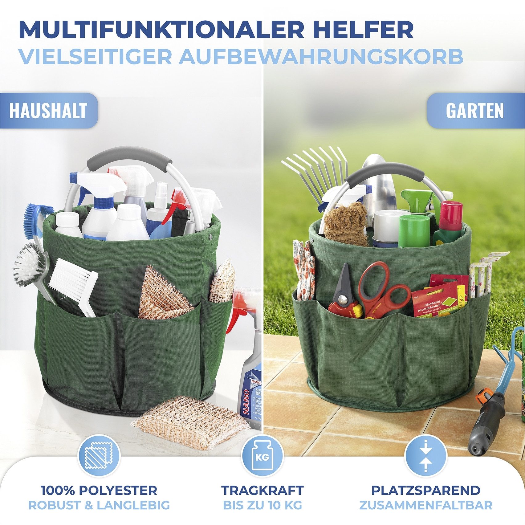 Maximex Organizer Schoonmaak-Caddy Multifunctioneel mand met 6 buitenzakken, ideaal voor huishouden, tuin & kamperen