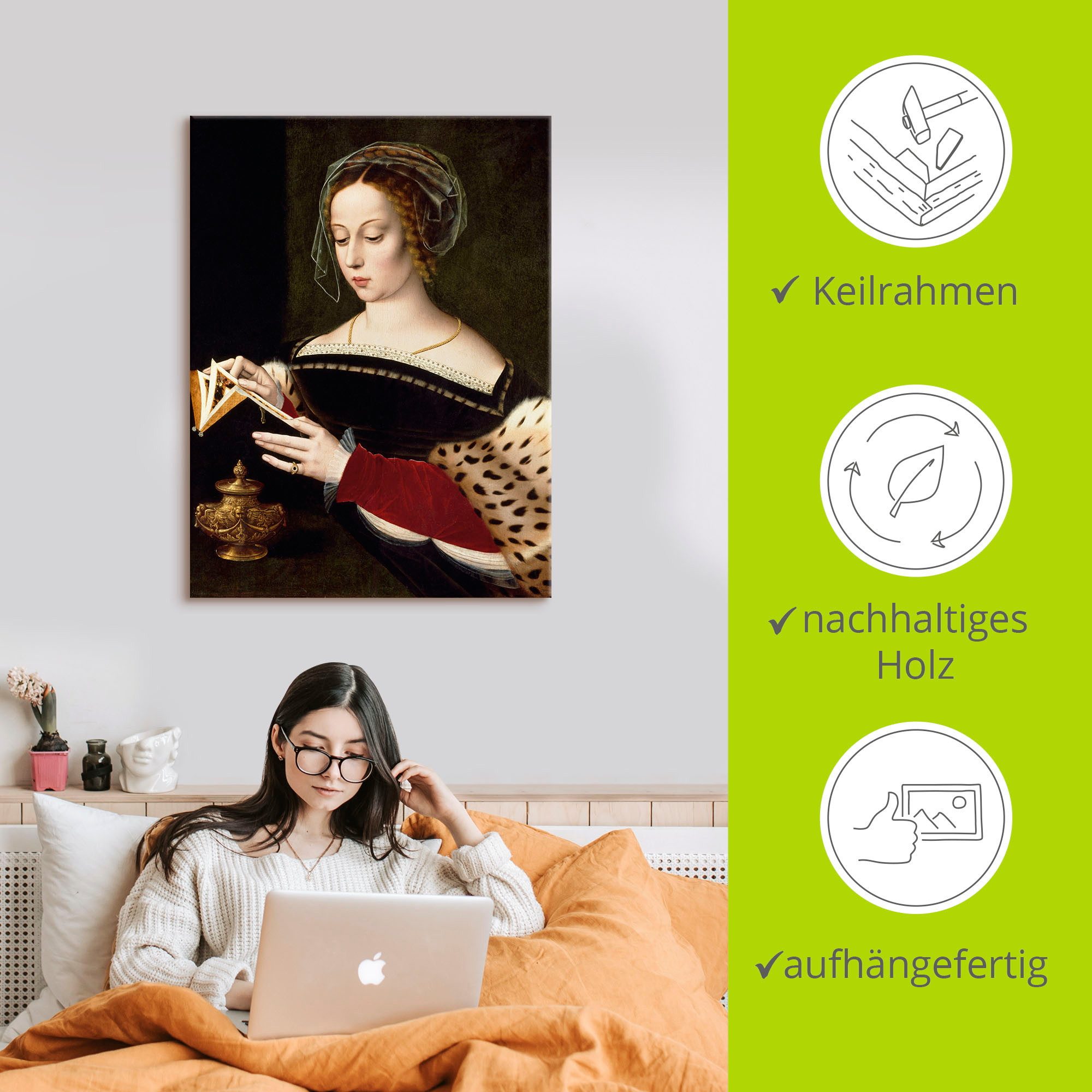 Artland Artprint op linnen De lezende Maria Magdalena
