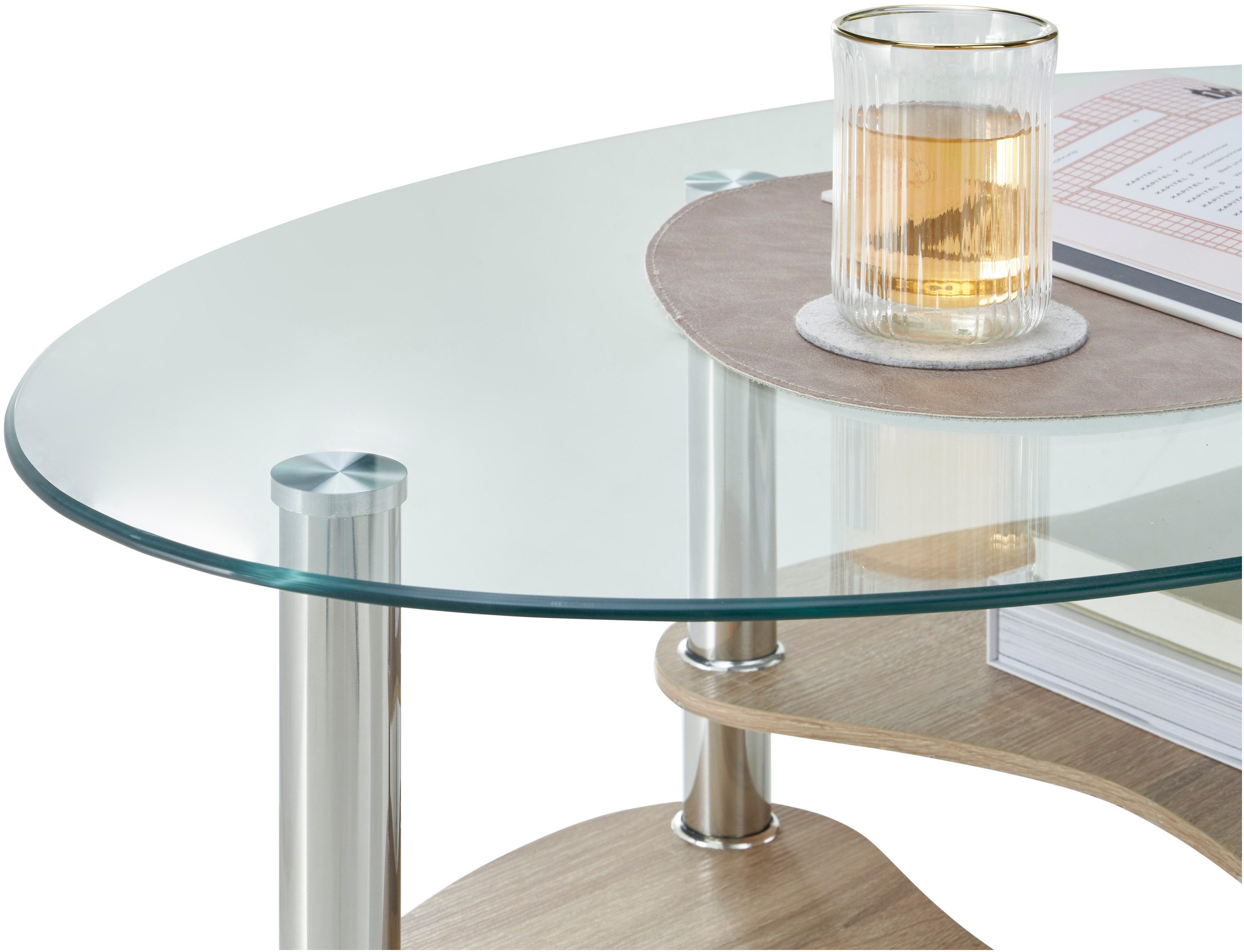 Stolkom Salontafel Panty glazen tafel, salontafel, bijzettafel glas BxHxD 90x42x55 cm Veiligheidsglas 8 mm, legplank in MDF eiken Artisan en eiken Sonoma
