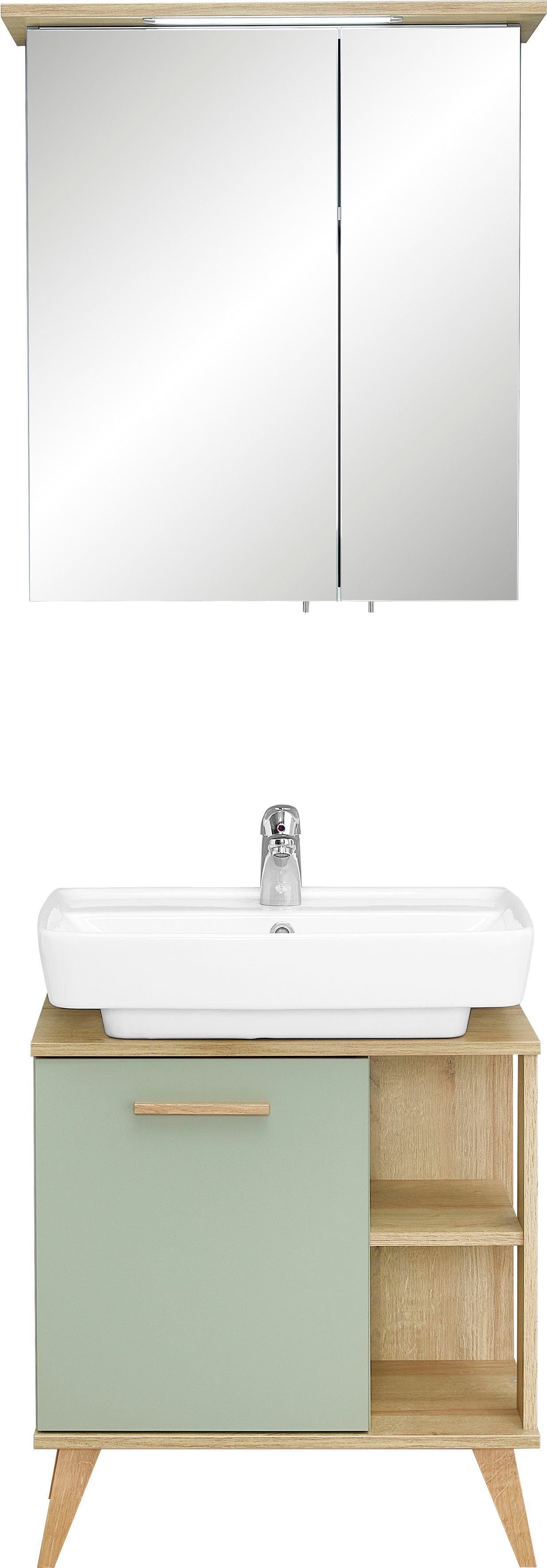 Saphir Badkamerserie Quickset 2-delig, wastafelonderkast met led-spiegelkast Wasplaats incl. deurdemper, 3 deuren, 2 legplanken, zijplanken (2-delig)
