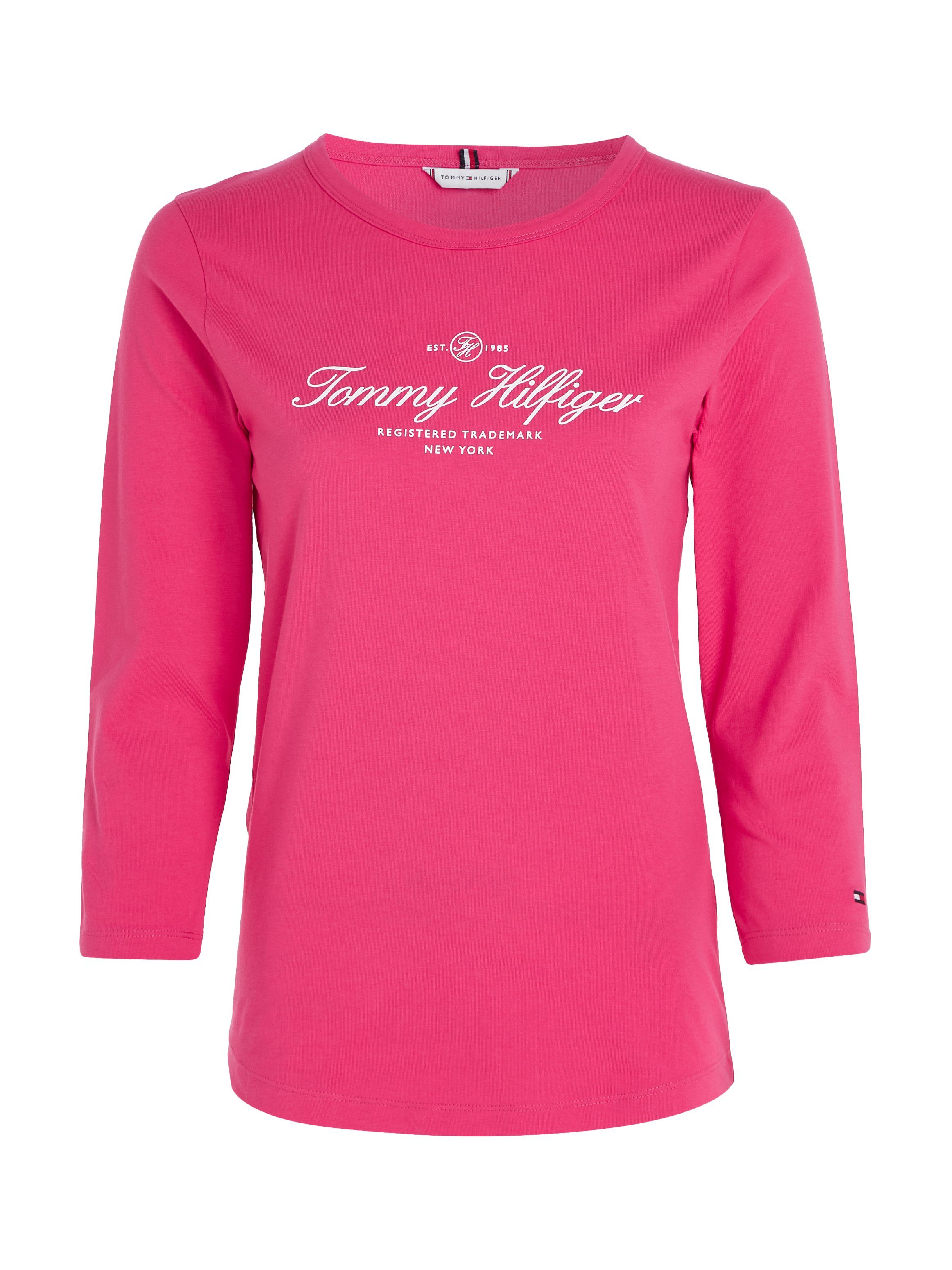 Tommy Hilfiger Shirt met lange mouwen SLIM SIGNATURE OPEN NK 3/4SLV met tommy hilfiger signature-logo-opschrift