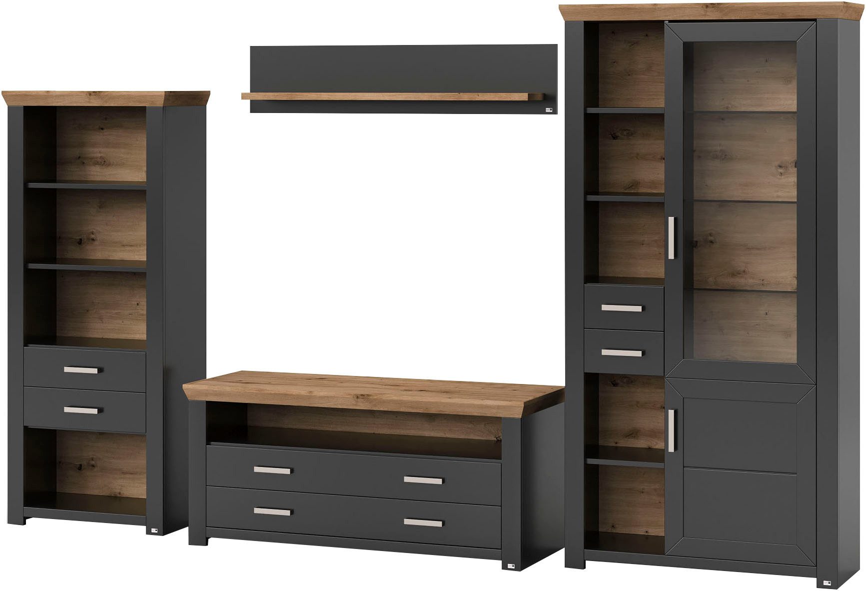 set one by Musterring Wandmeubel York Combinatie met 4 delen, in 3 kleurvarianten, totale breedte 340 cm (4-delig)