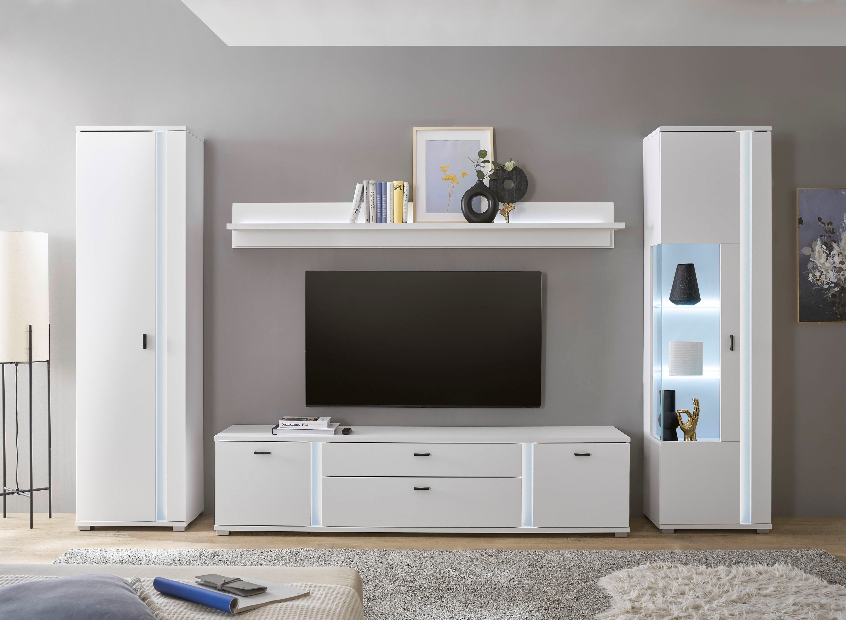 INOSIGN Wandmeubel Long Island in moderne trendkleur, inclusief verticale verlichting, breedte 330 cm (set, 4-delig)