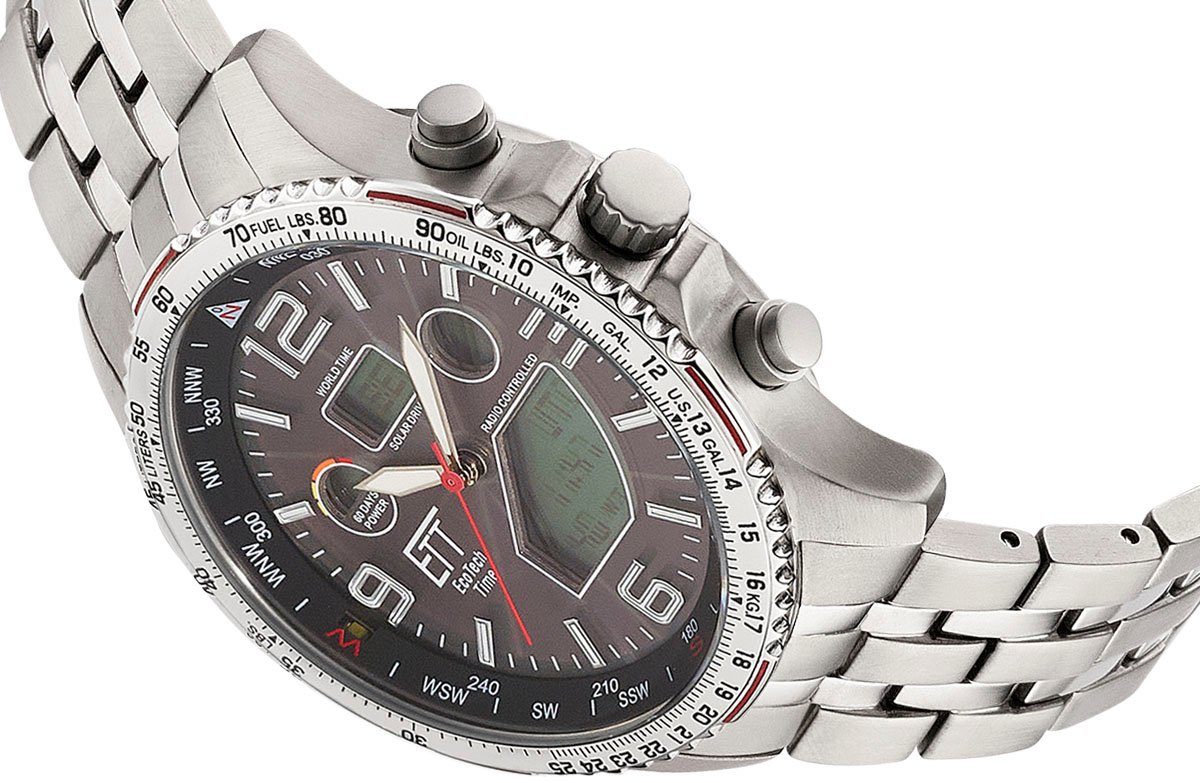 ETT Radiografische chronograaf Professional World Timer Polshorloge, herenhorloge, solar, titanium, datum, stopwatchfunctie