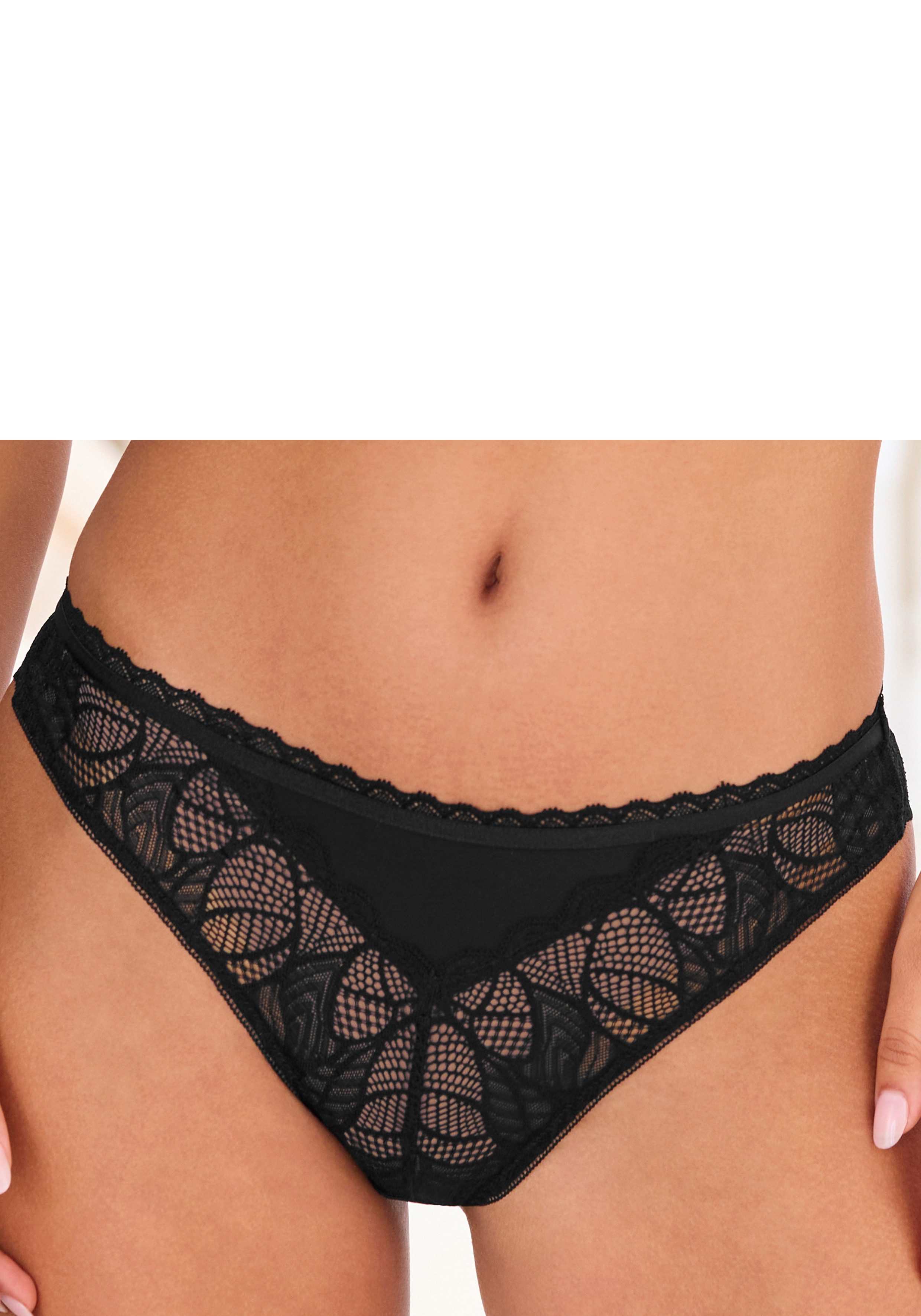 Lascana Stringpants ALICIA van stijlvol transparant kant dames lingerie maat 44/46 zwart
