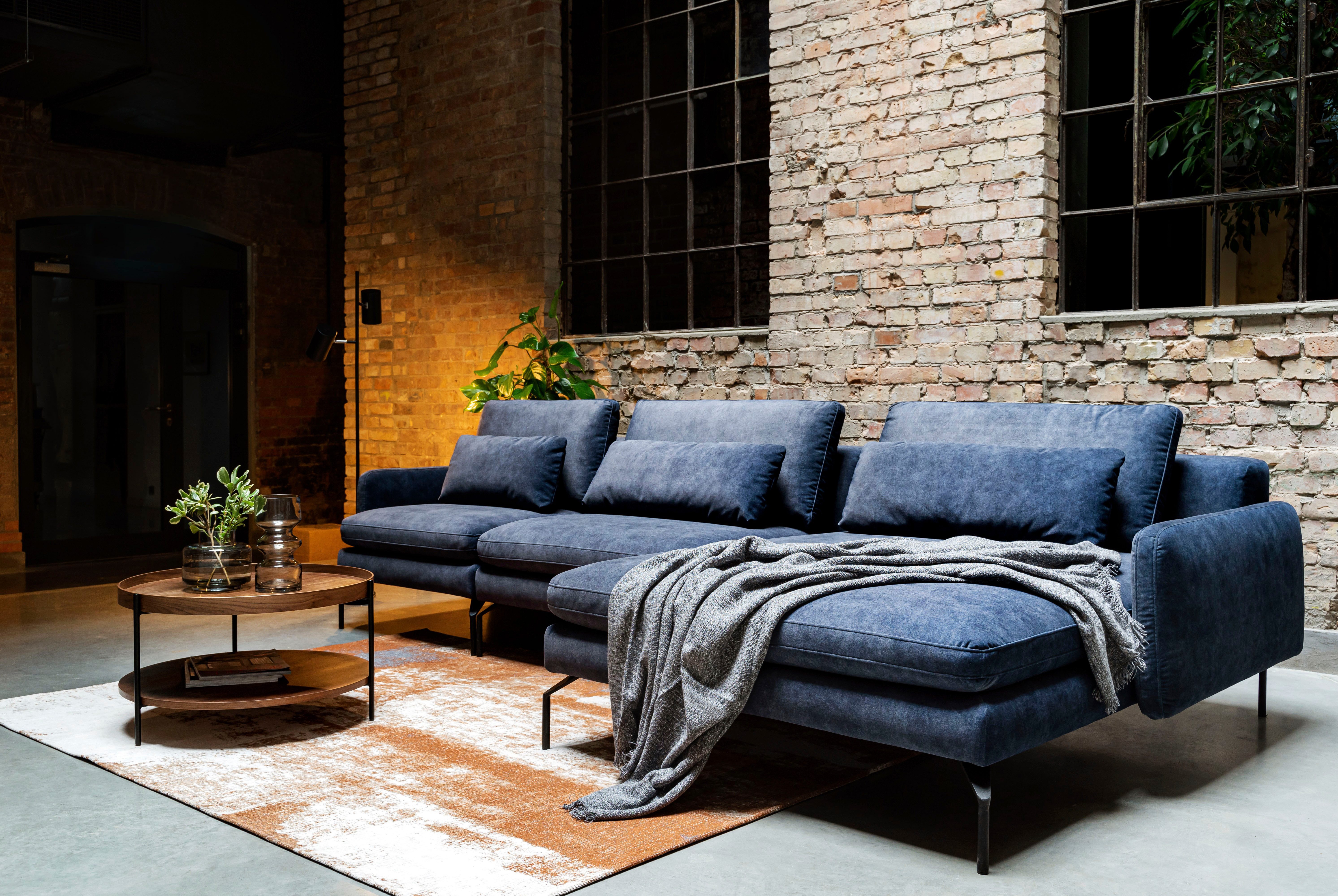 exxpo - sofa fashion Hoekbank Comfortbank Look, moderne webvelours bekleding, extra brede zitvlakken blauw, hoekbanken, Recamiere rechts