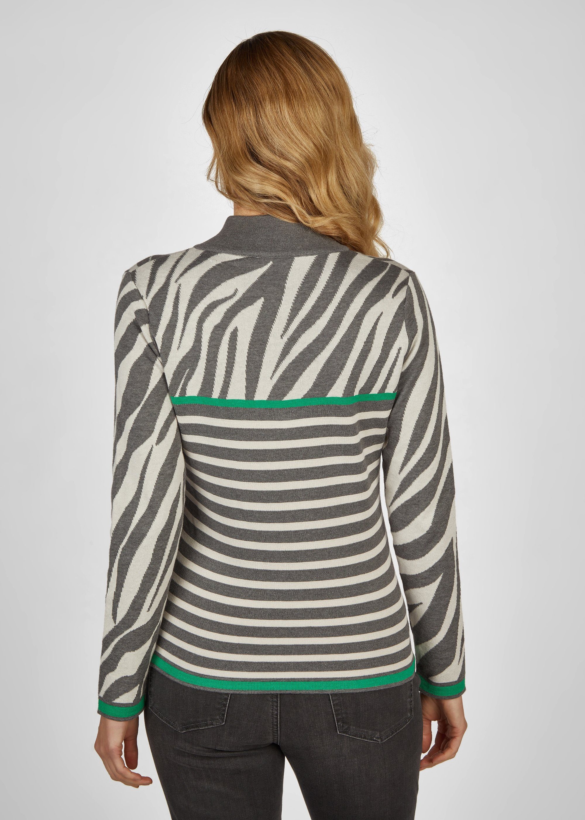 Rabe Trui met staande kraag met abstract allover-ontwerp