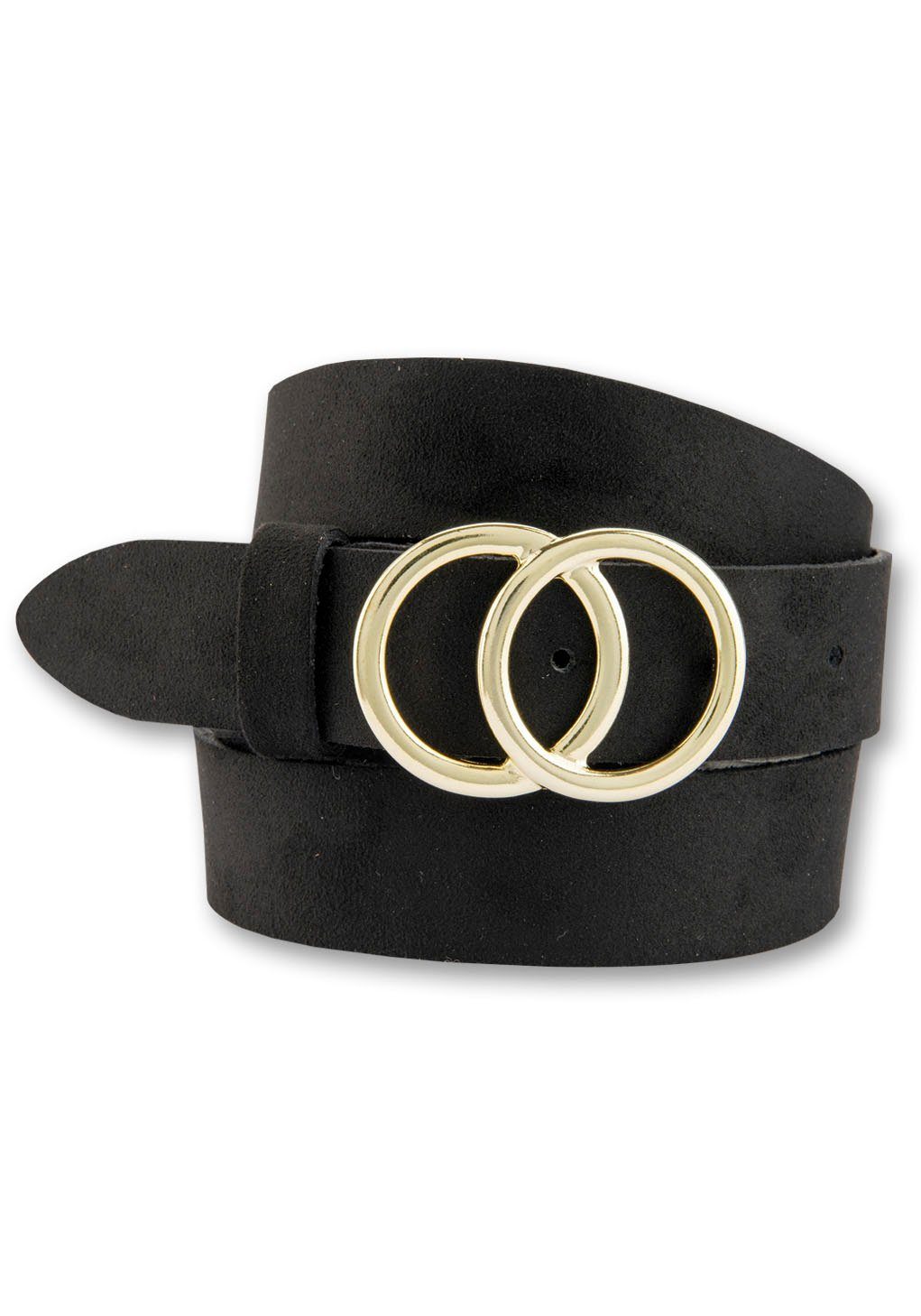 BERND GÖTZ Koppelriem met goudkleurige gesp in ring-look, suèdeleren riem