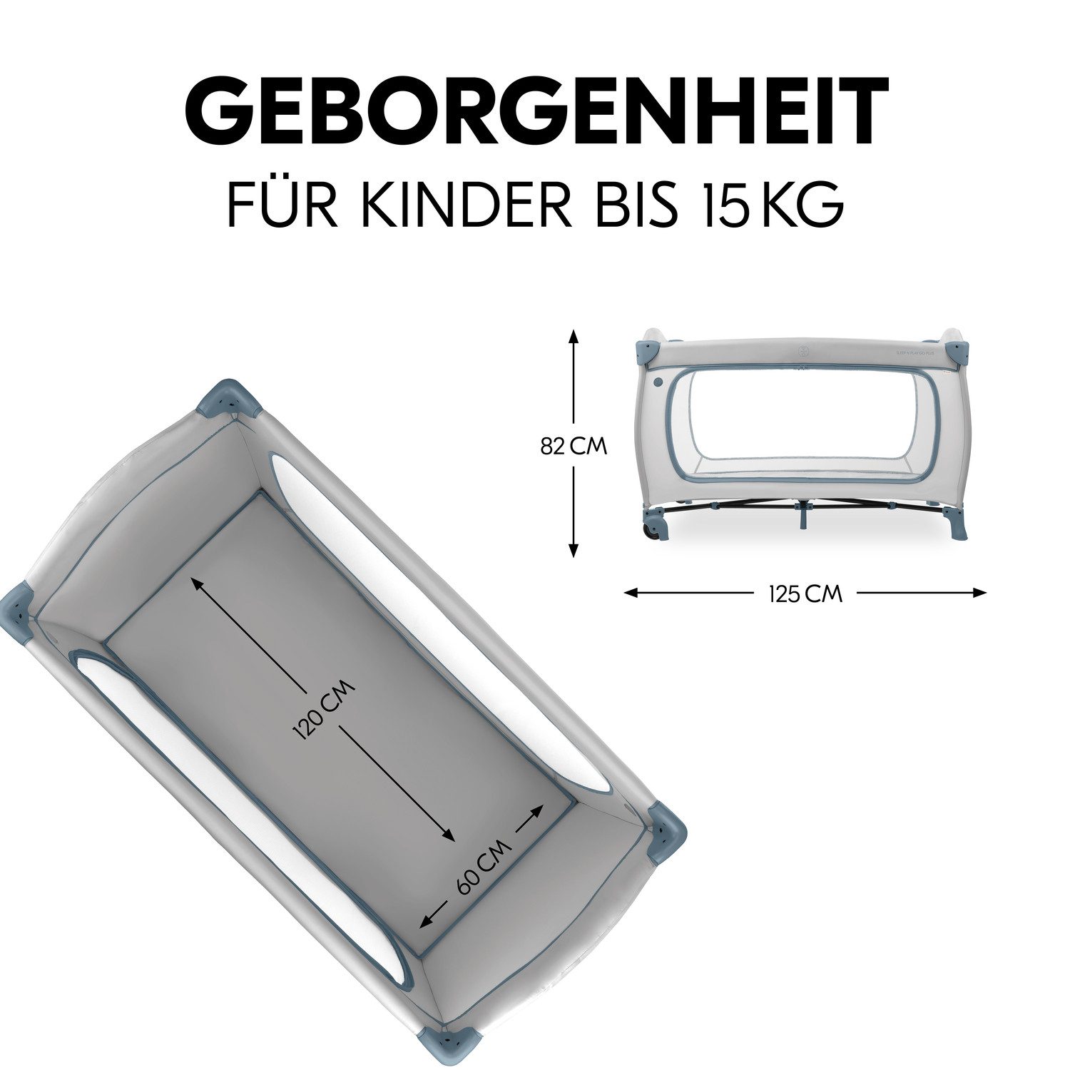 Hauck Baby-campingbed Sleep N Play Go Plus, Dusty Blue met geïntegreerde wielen, voorinstap