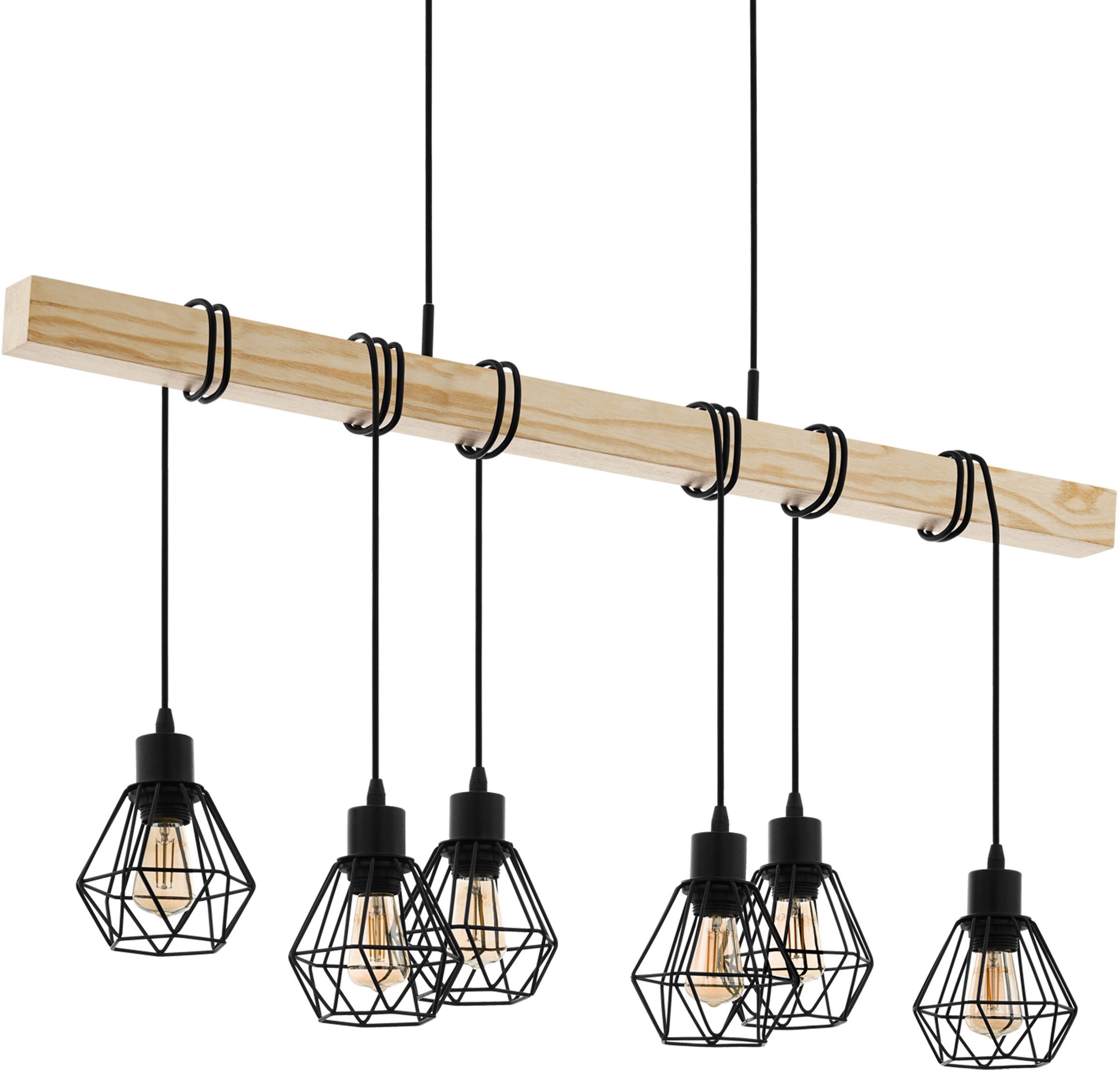EGLO Hanglamp TOWNSHEND 5 Vintage hanglamp, Industrial, retro lamp van staal en hout, E27