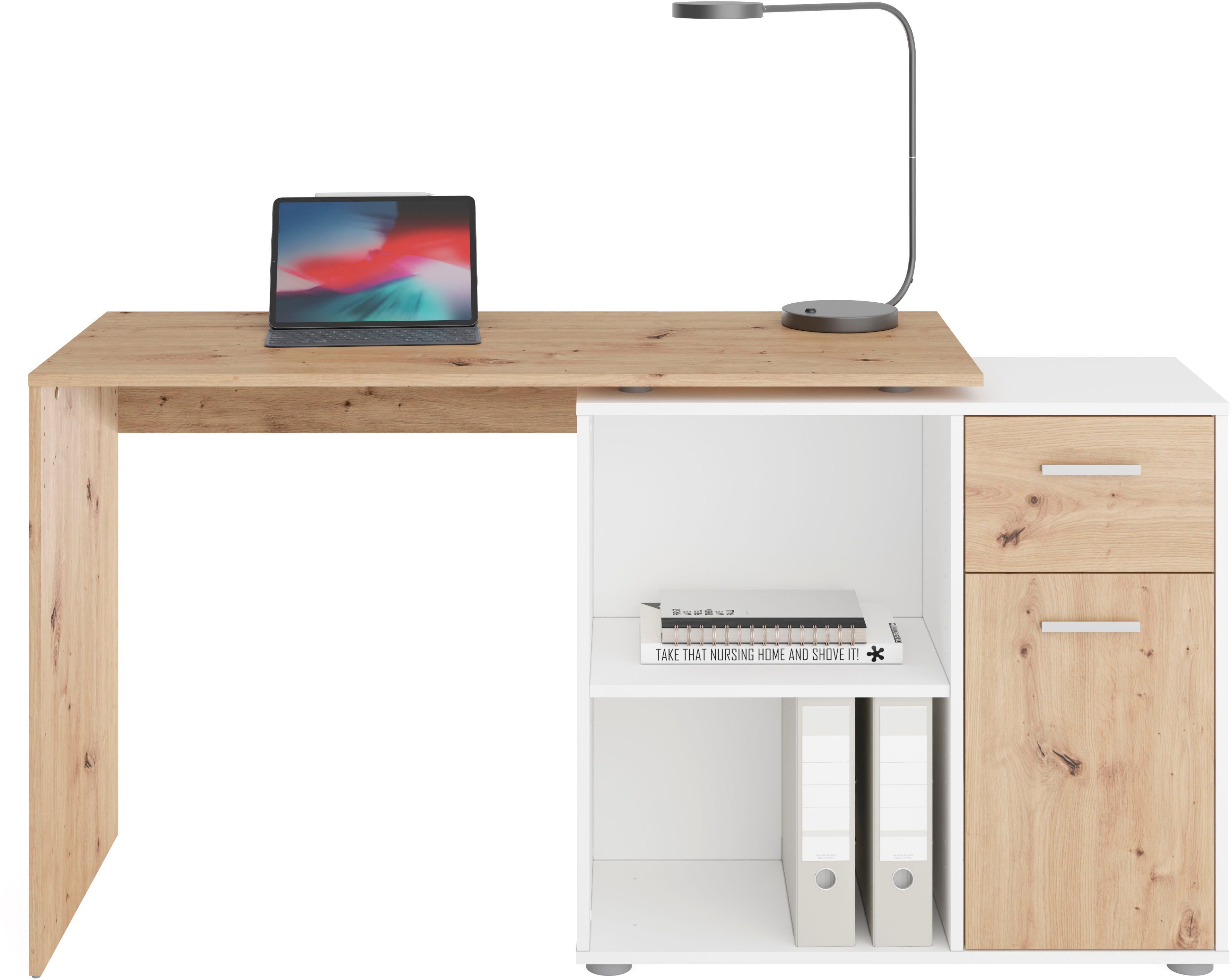 FMD Hoekbureau AUGSBURG Bureau/sideboard met opbergruimte, aan beide zijden te monteren, 117/148 cm