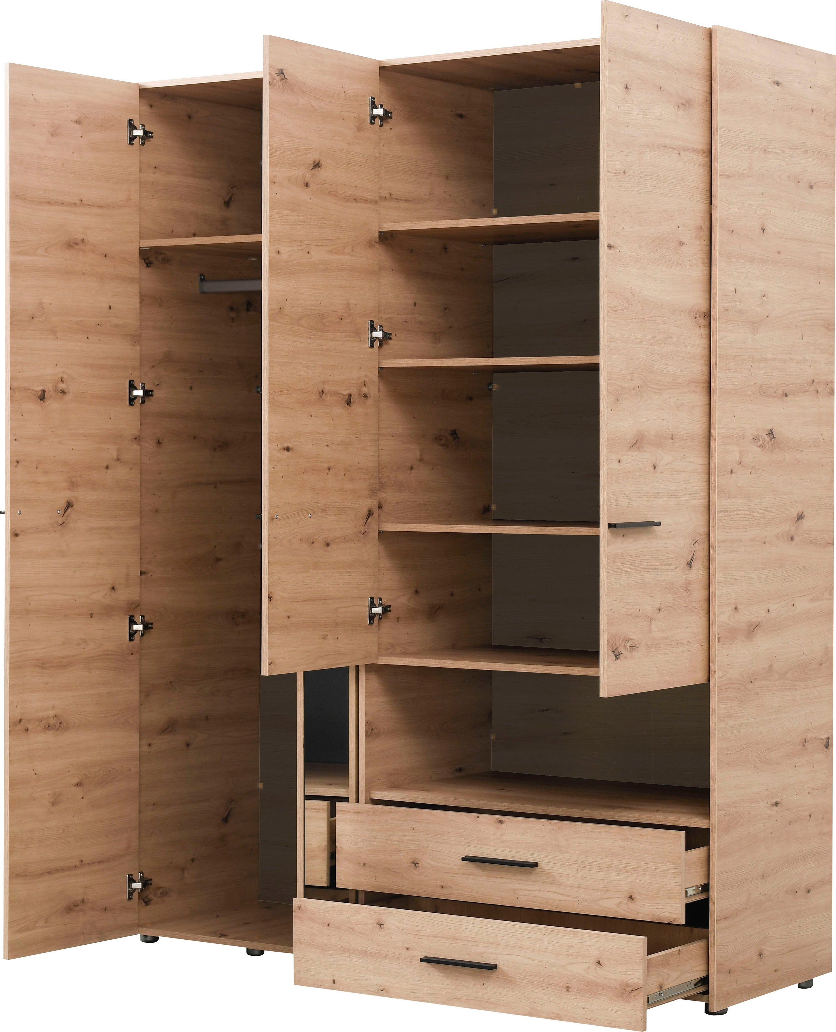 INOSIGN Kledingkast Leon, FSC®-gecertificeerd houtmateriaal met spiegel, binneninrichting en 2 lades, 127,5x55x205,5 cm
