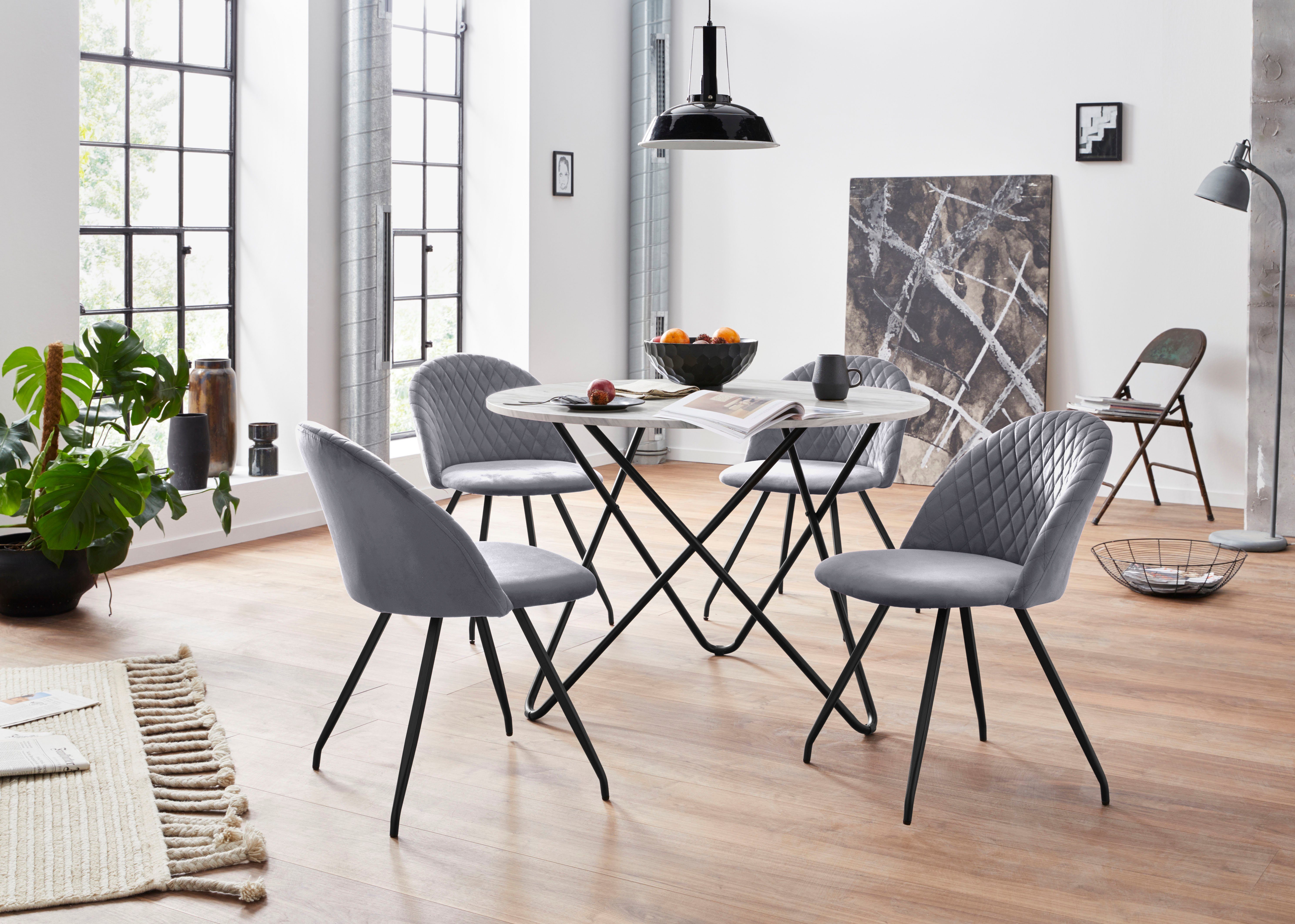 INOSIGN Eethoek Emmajonas moderne ronde tafel in marmerlook (set, 5-delig) eethoeken wit