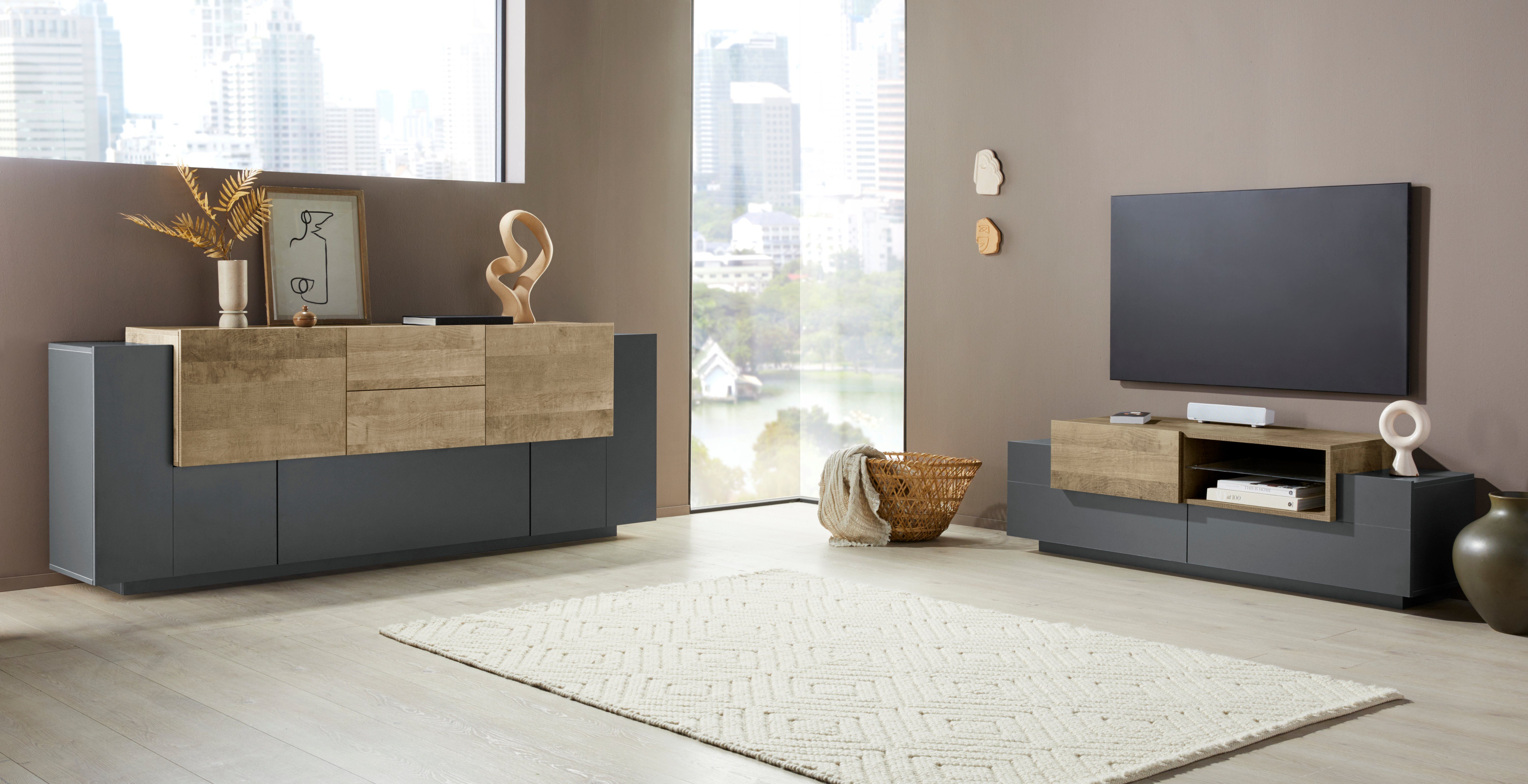 INOSIGN Tv-meubel Coro, lowboard, TV-commode, TV-meubelen, TV-bank met 2 kleppen, 1 deur, 1 glazen plank, breedte 160